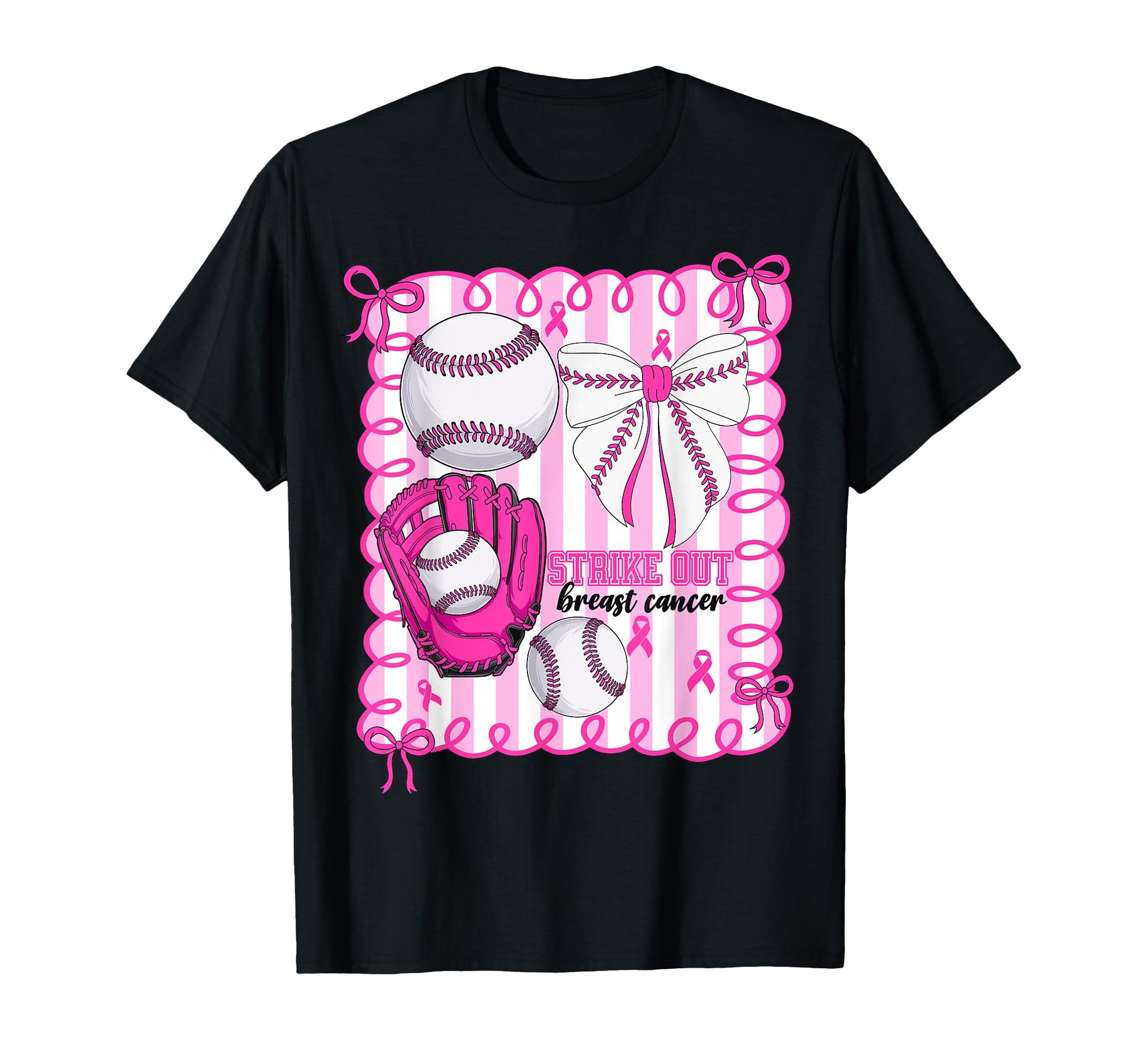 Strike Out Baseball Breast Cancer T-Shirt - Custom Art Print Men Women - T-Shirt, Sweatshirt, Hoodie