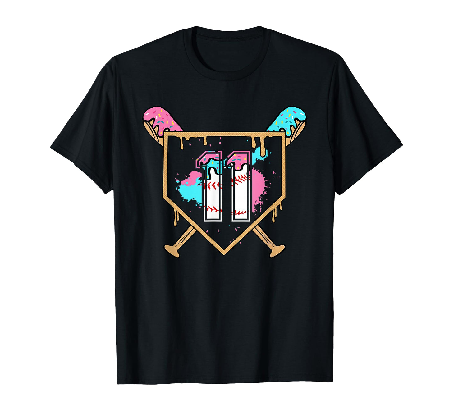 11Th Birthday Baseball Bat Ice Cream Drip T-Shirt - Unique Graphic Unisex - T-Shirt, Sweatshirt, Hoodie