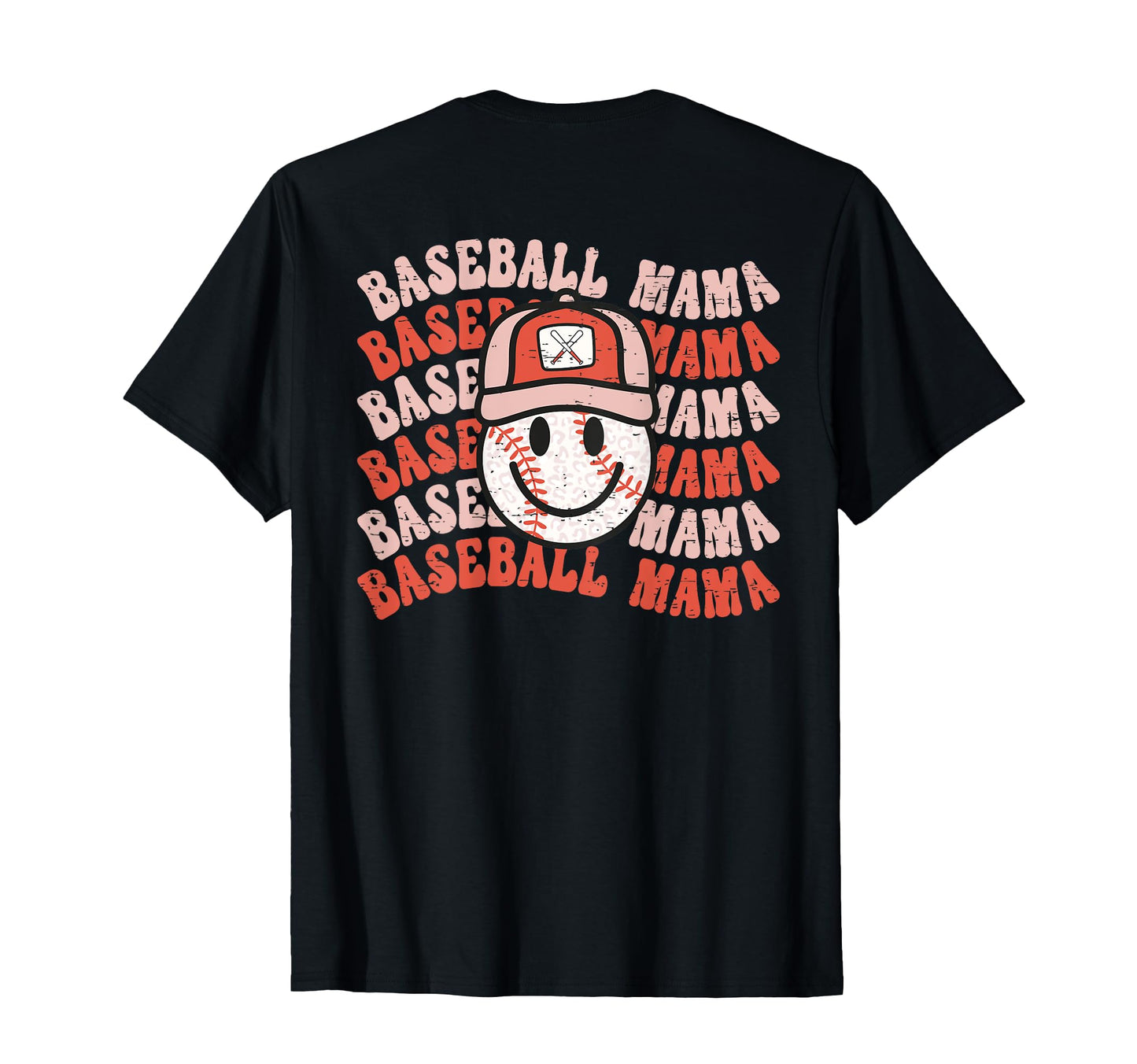 Baseball Mama Leopard Happy Face Baseball T-Shirt - Graphic Print Unisex - T-Shirt, Sweatshirt, Hoodie
