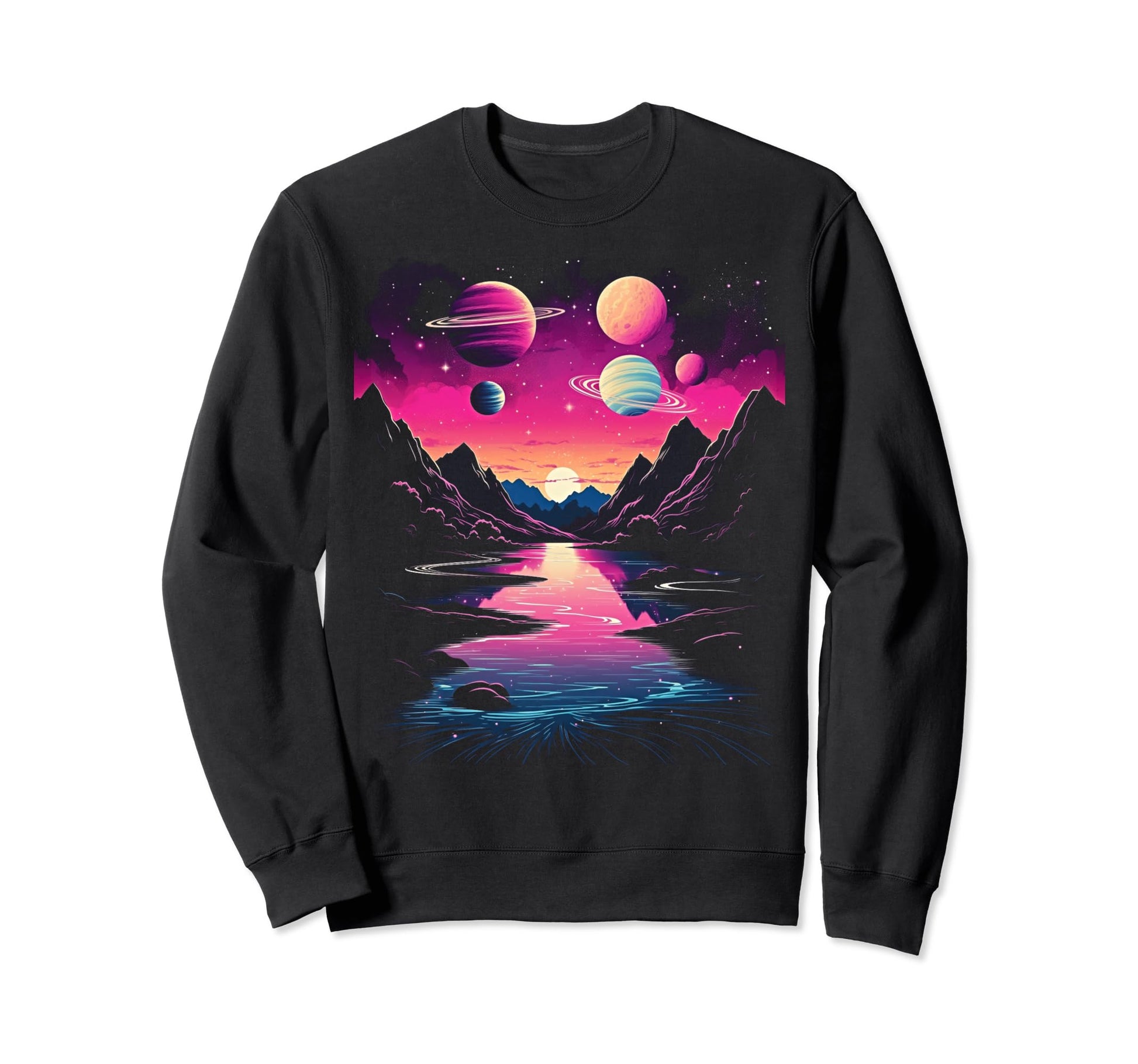 Vaporwave Solar System 80S Sweatshirt - Casual Everyday Wear Unisex - T-Shirt, Sweatshirt, Hoodie