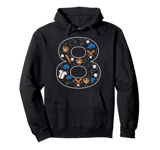 8Th Birthday 8 Year Old Baseball Hoodie - Custom Art Print for Adults - T-Shirt, Sweatshirt, Hoodie