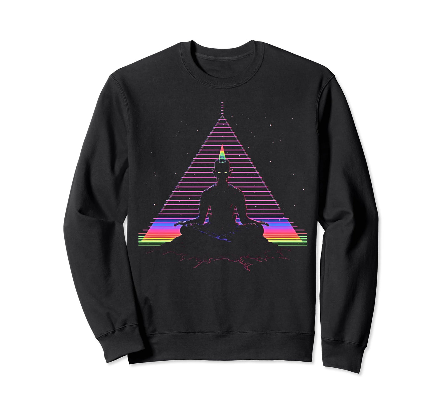 Synthwave Alien Buddha Cyberpunk 80S Sweatshirt - Trendy Graphic Unisex - T-Shirt, Sweatshirt, Hoodie