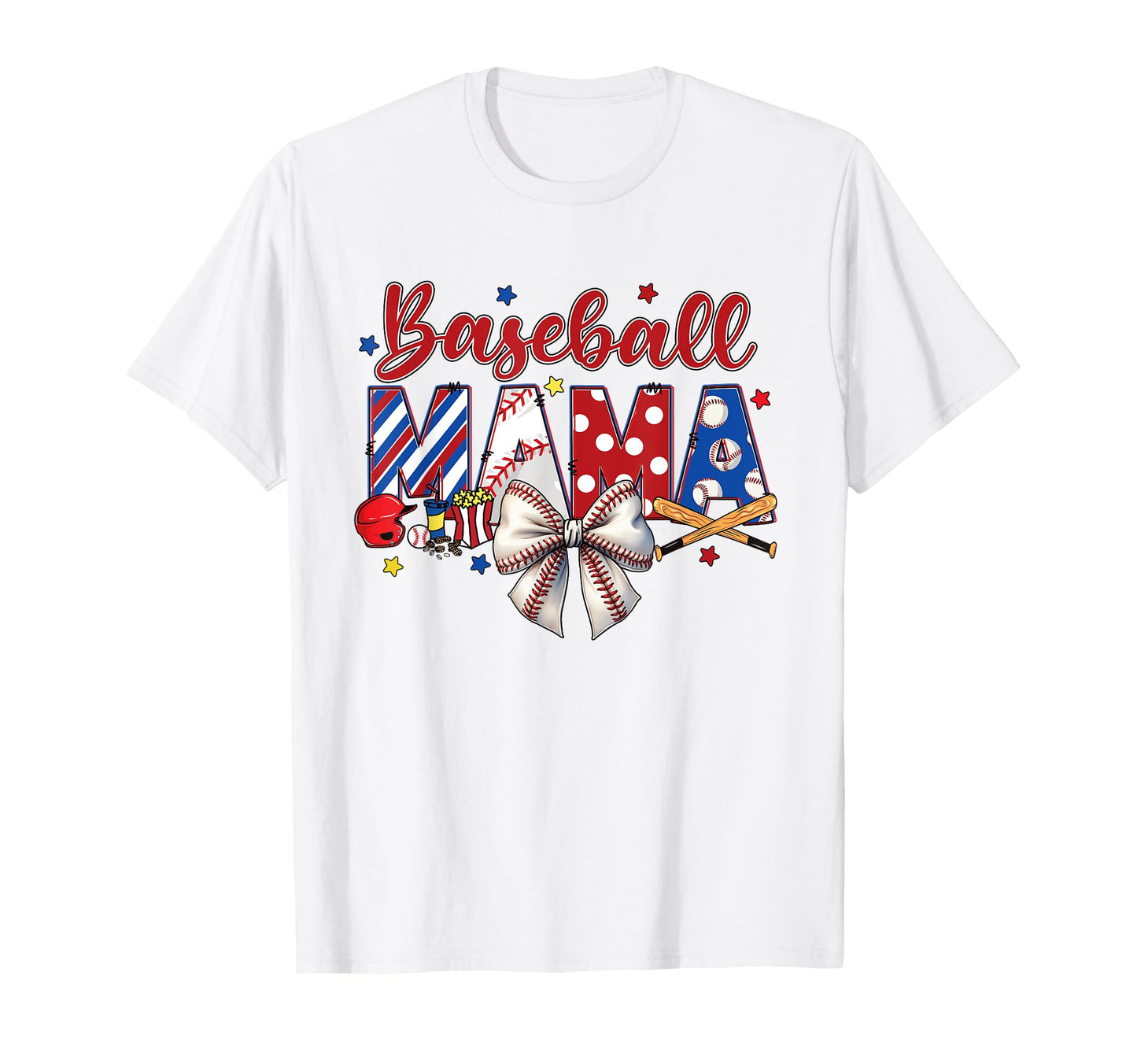 Baseball Mama Patriotic Baseball Mom Bow T-Shirt - Graphic Print Men Women - T-Shirt, Sweatshirt, Hoodie