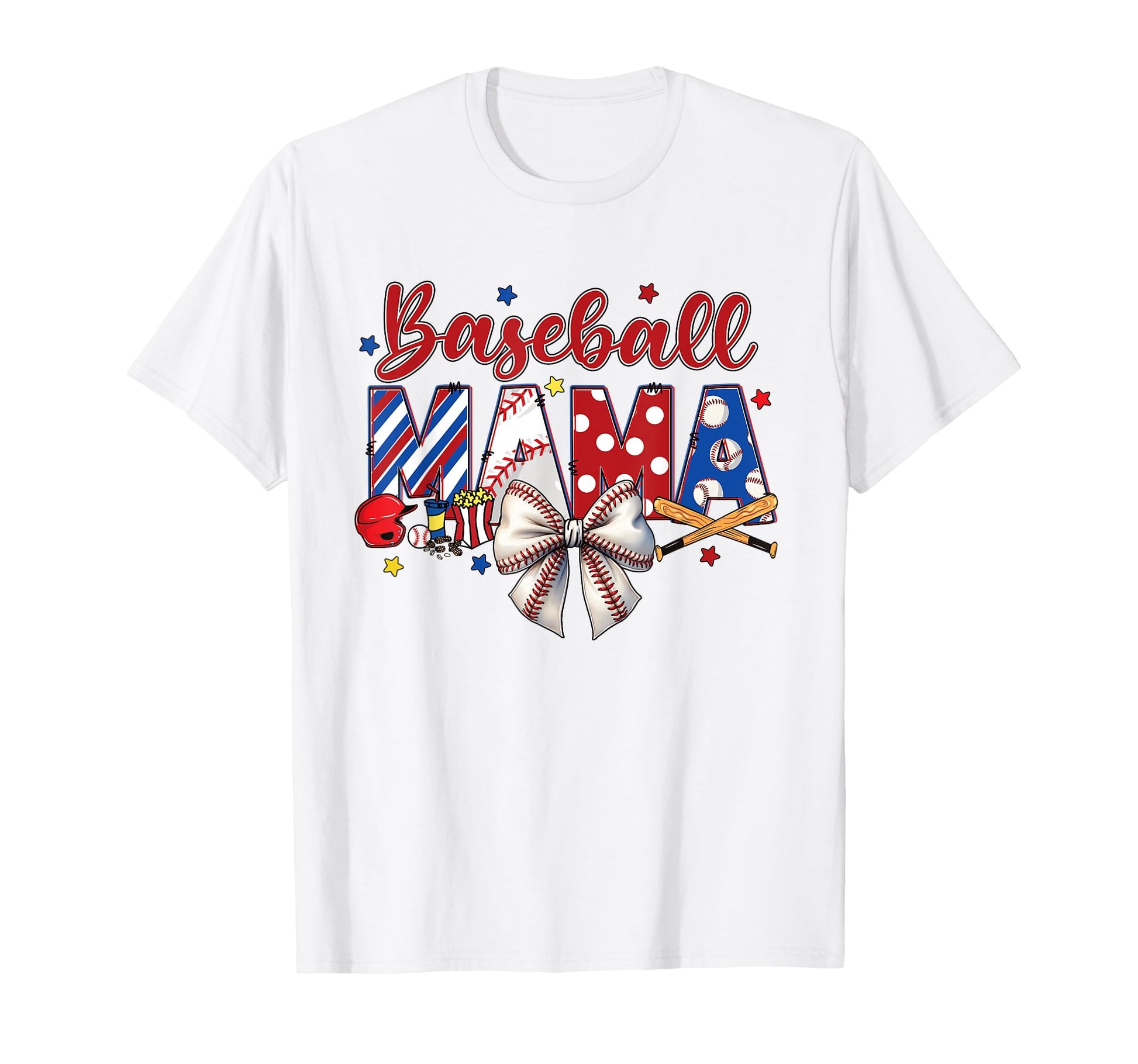 Baseball Mama Patriotic Baseball Mom Bow T-Shirt - Graphic Print Men Women - T-Shirt, Sweatshirt, Hoodie
