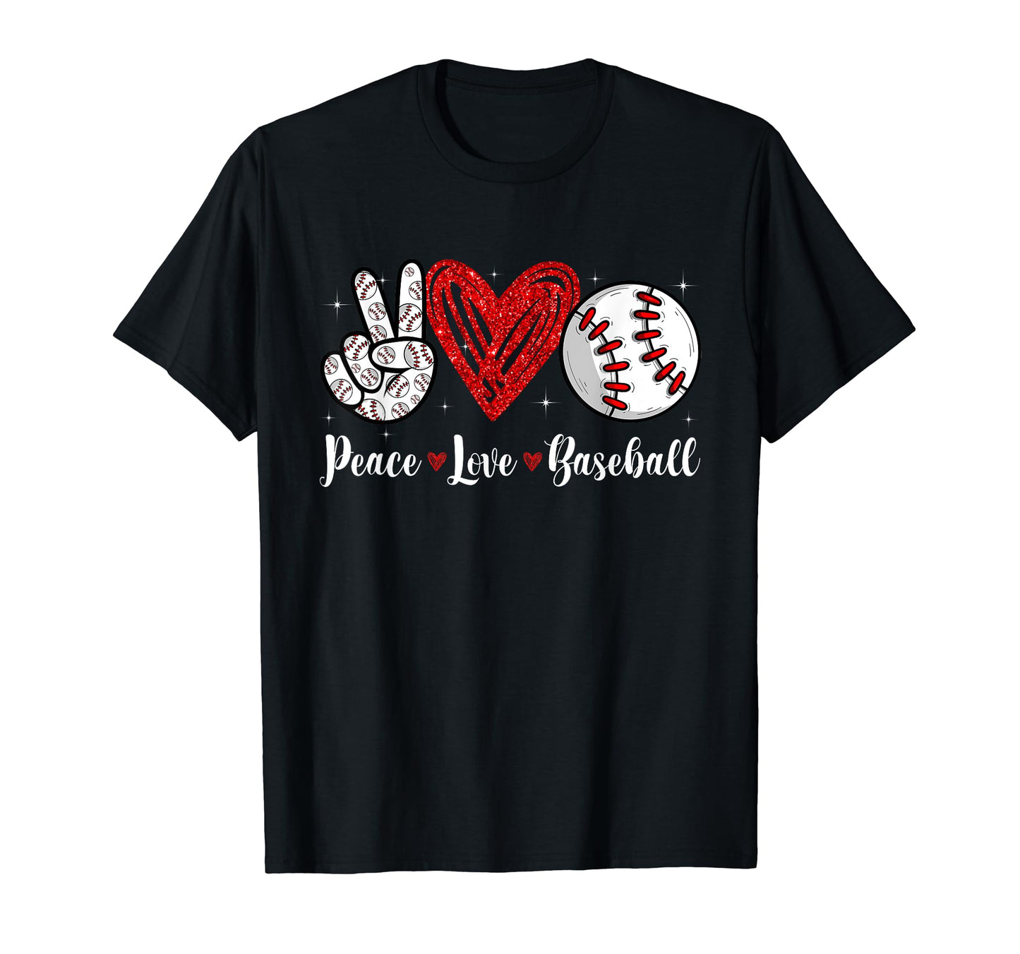 Peace Love Baseball Heart T-Shirt - Fun Novelty Design for Adults - T-Shirt, Sweatshirt, Hoodie
