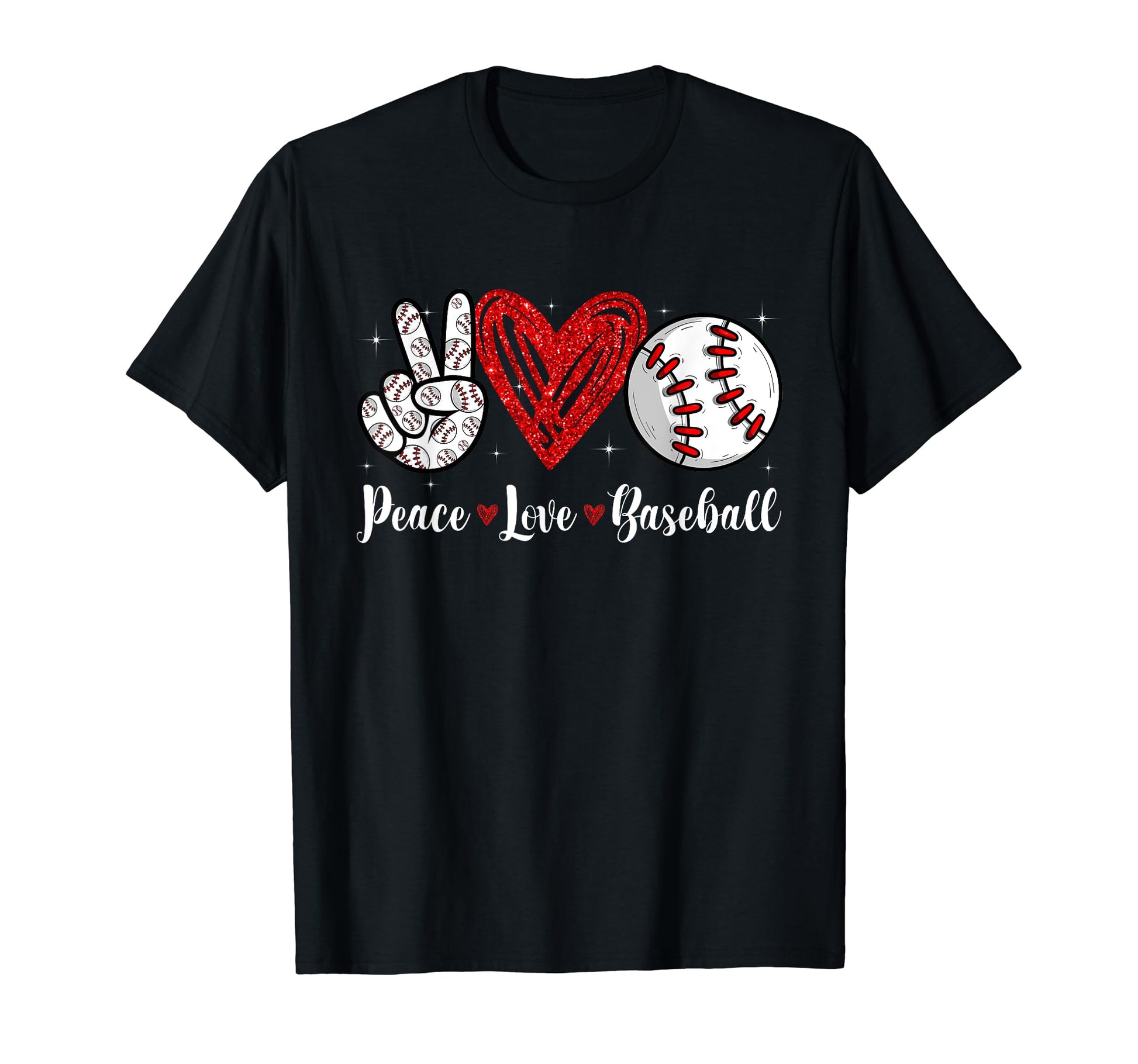 Peace Love Baseball Heart T-Shirt - Fun Novelty Design for Adults - T-Shirt, Sweatshirt, Hoodie