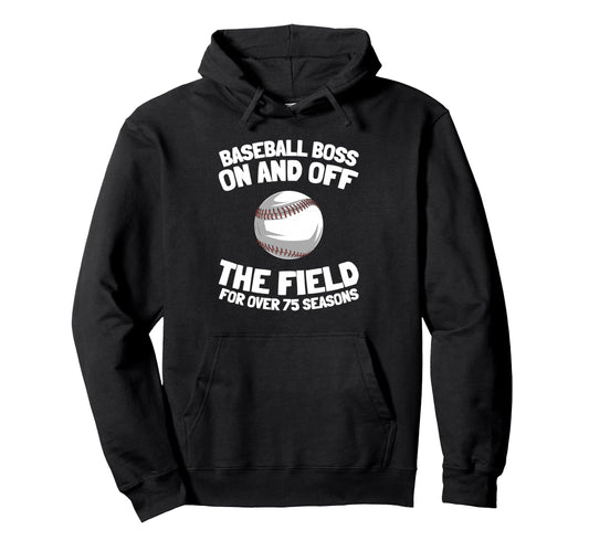 75 Years Old Baseballer Sport Player Hoodie - Unique Graphic Men Women - T-Shirt, Sweatshirt, Hoodie