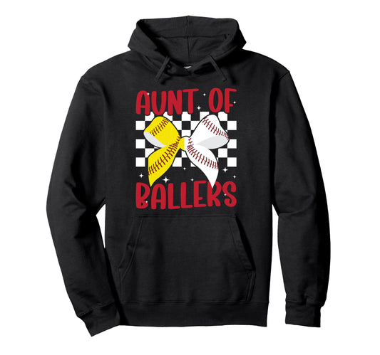 Aunt Ballers Coquette Baseball Softball Hoodie - Minimalist Print Unisex - T-Shirt, Sweatshirt, Hoodie