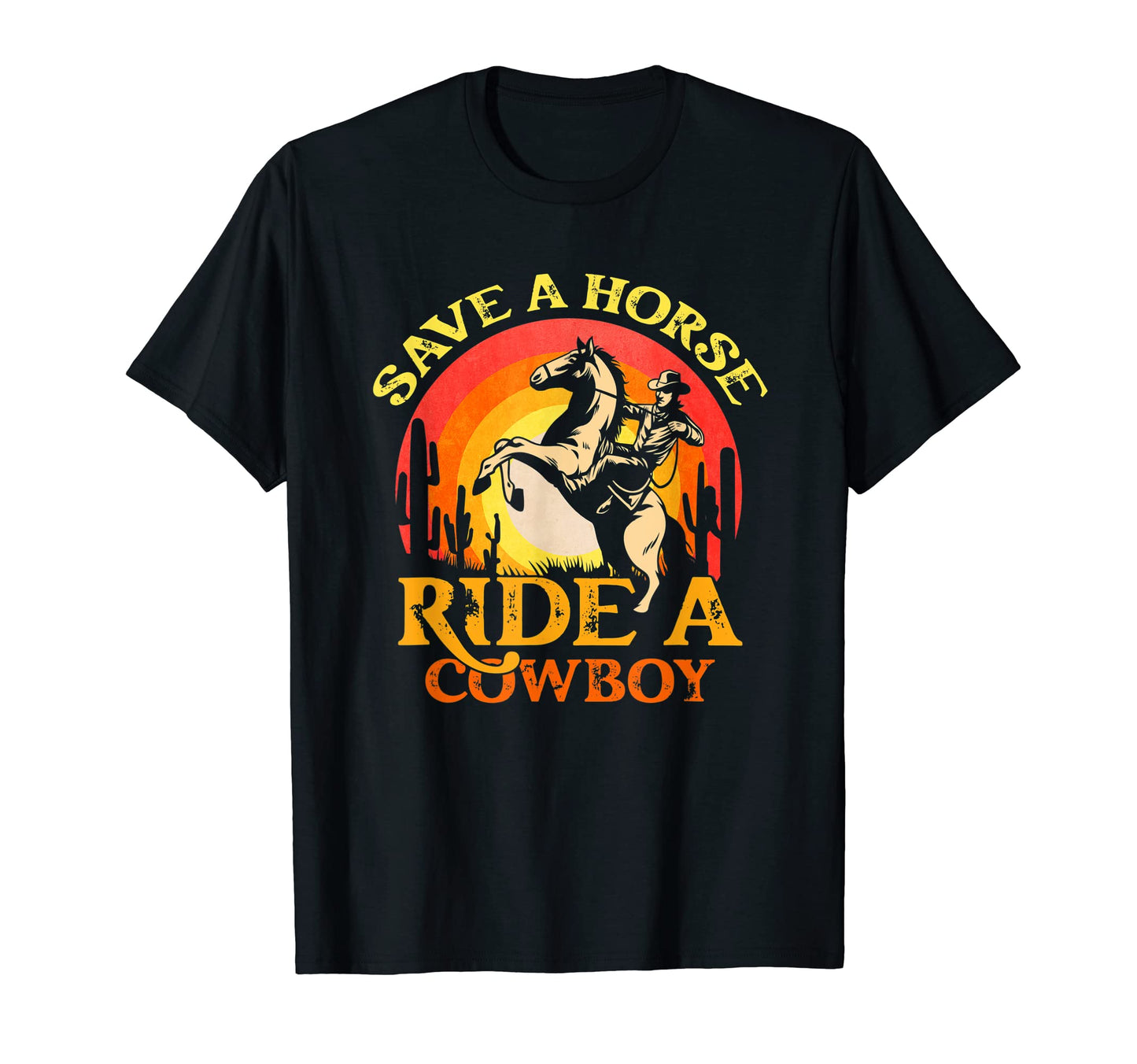 Funny Save Horse Ride Cowboy Sunset T-Shirt - Minimalist Print Unisex - T-Shirt, Sweatshirt, Hoodie