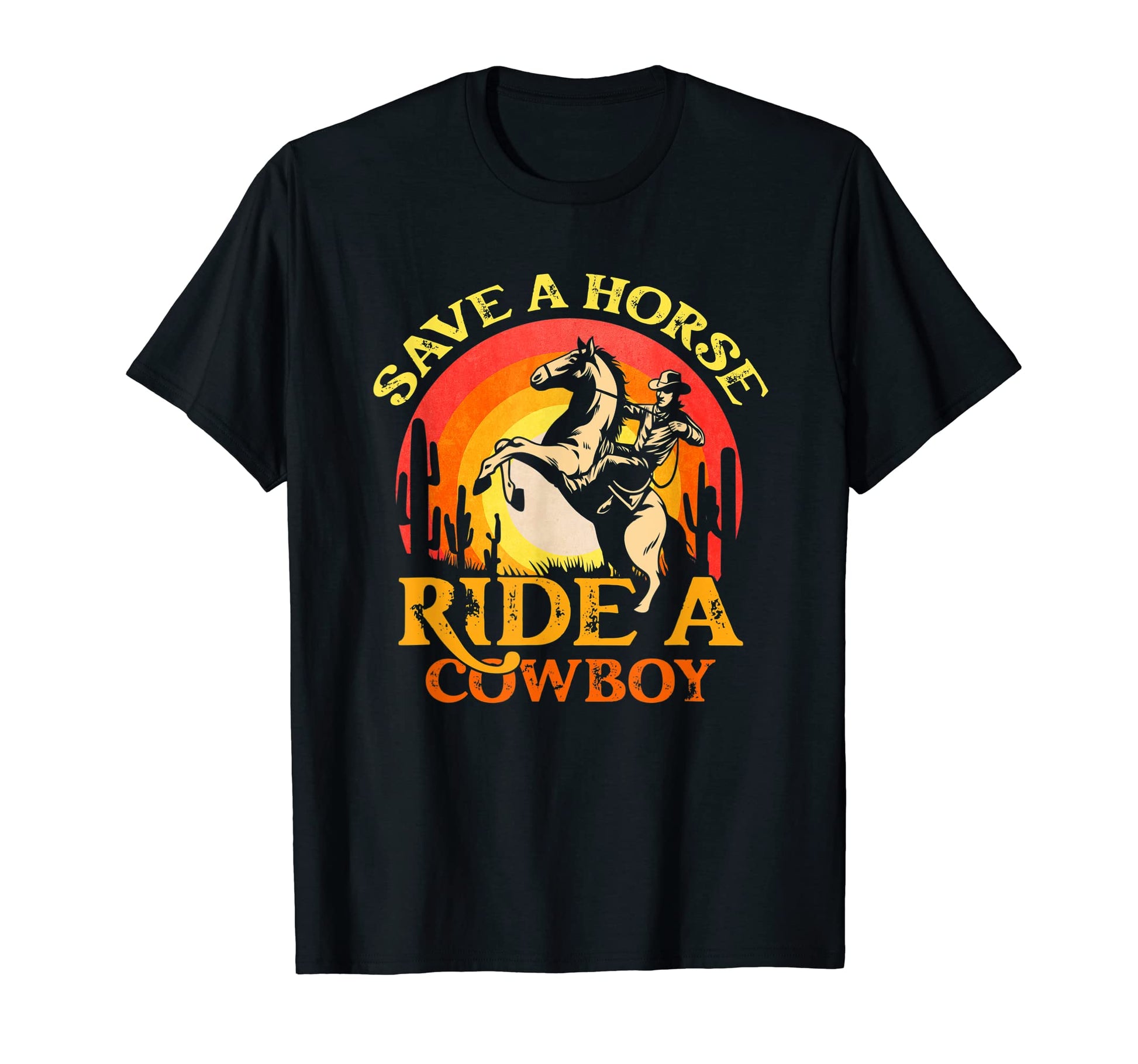 Funny Save Horse Ride Cowboy Sunset T-Shirt - Minimalist Print Unisex - T-Shirt, Sweatshirt, Hoodie