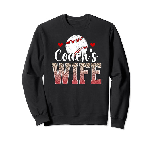 Baseball Coachs Wife Leopard Wife Sweatshirt - Minimalist Print Men Women - T-Shirt, Sweatshirt, Hoodie