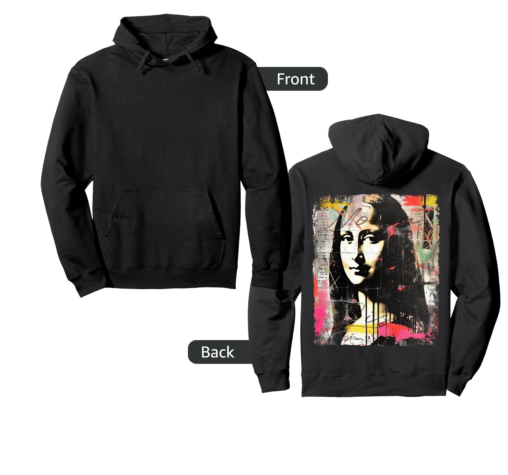 Mona Lisa Art Y2K Back Streetwear Hoodie - Minimalist Print for Adults - T-Shirt, Sweatshirt, Hoodie