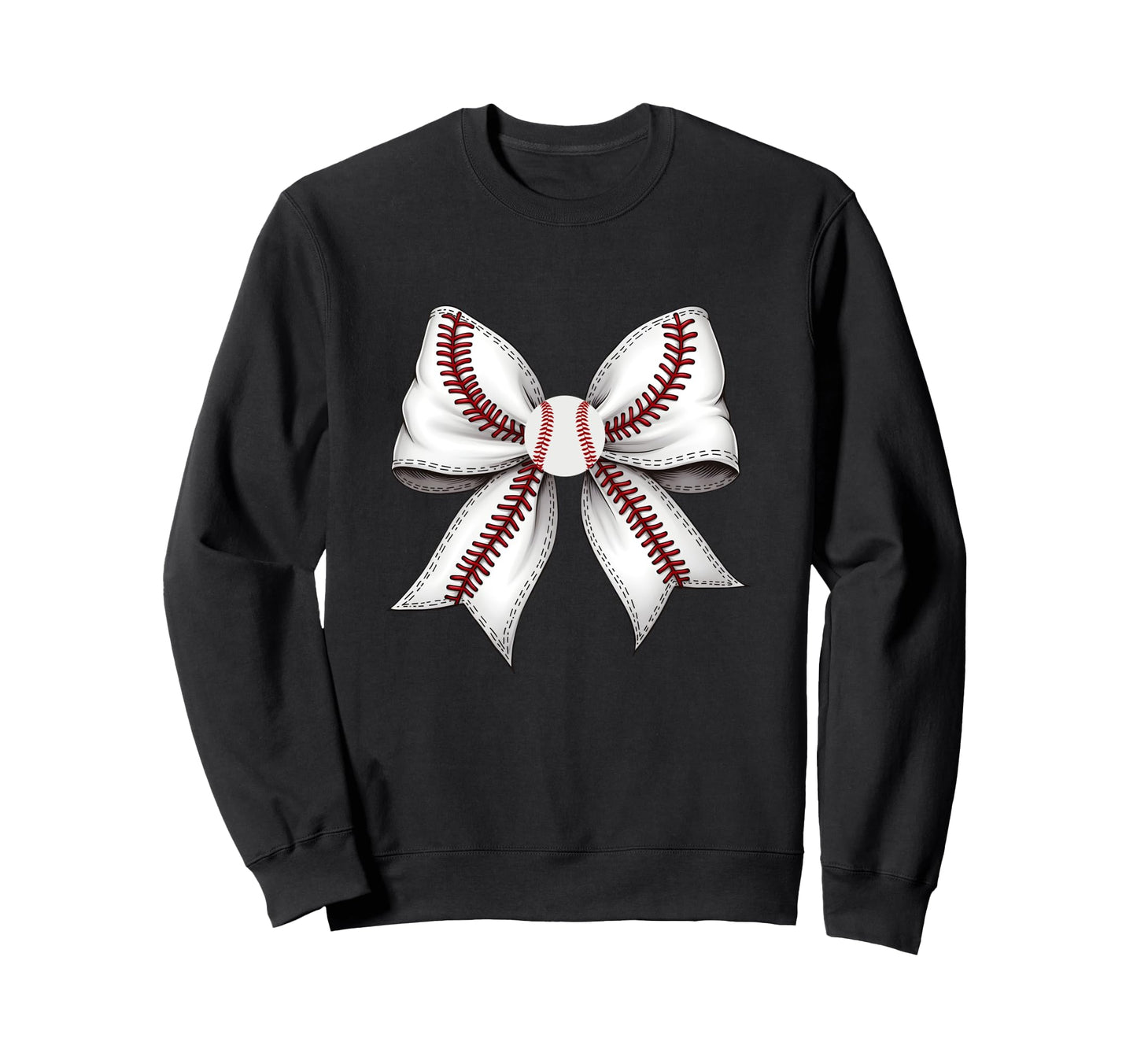 Unique Baseball Stitch Pattern Bow Sweatshirt - Minimalist Print for Adults - T-Shirt, Sweatshirt, Hoodie