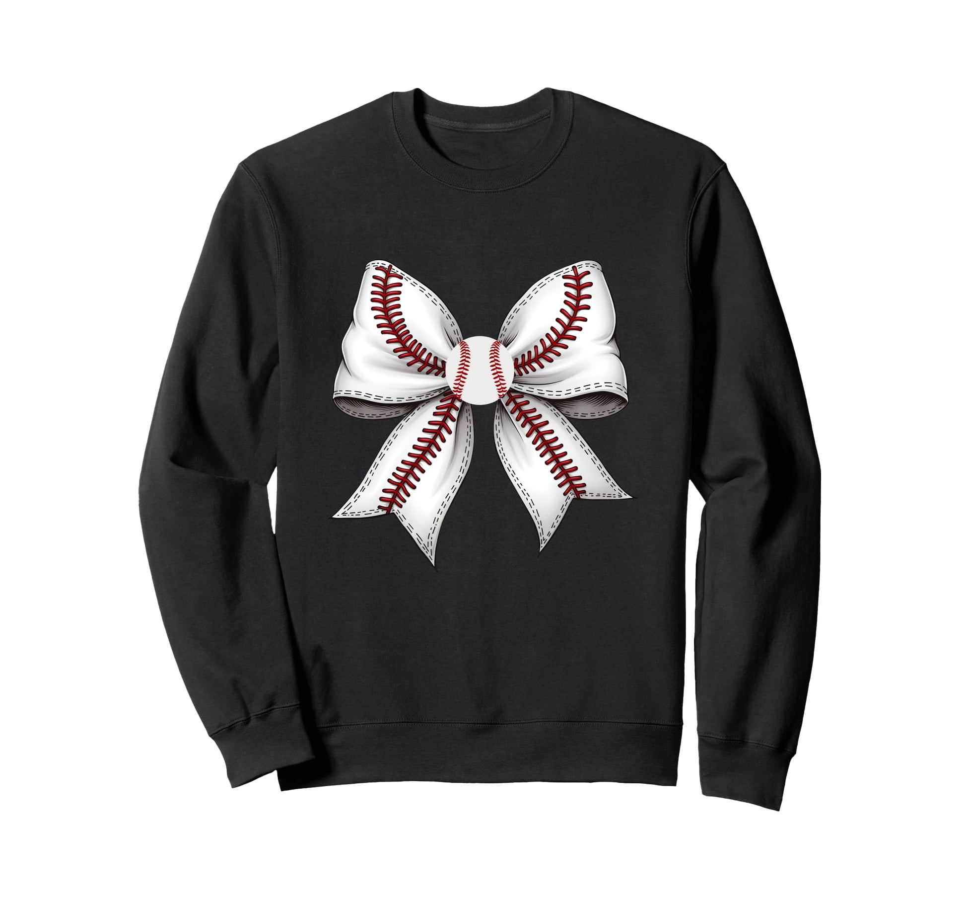 Unique Baseball Stitch Pattern Bow Sweatshirt - Minimalist Print for Adults - T-Shirt, Sweatshirt, Hoodie