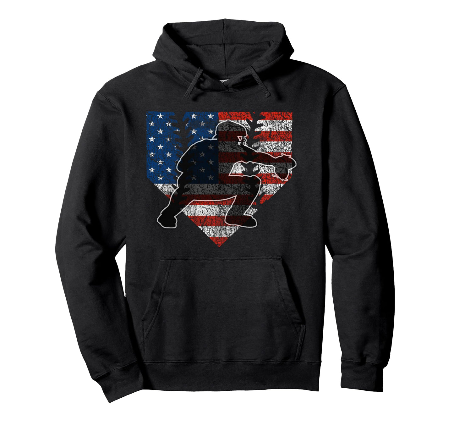 Baseball Catcher American Flag Home Hoodie - Aesthetic Graphic for Adults - T-Shirt, Sweatshirt, Hoodie