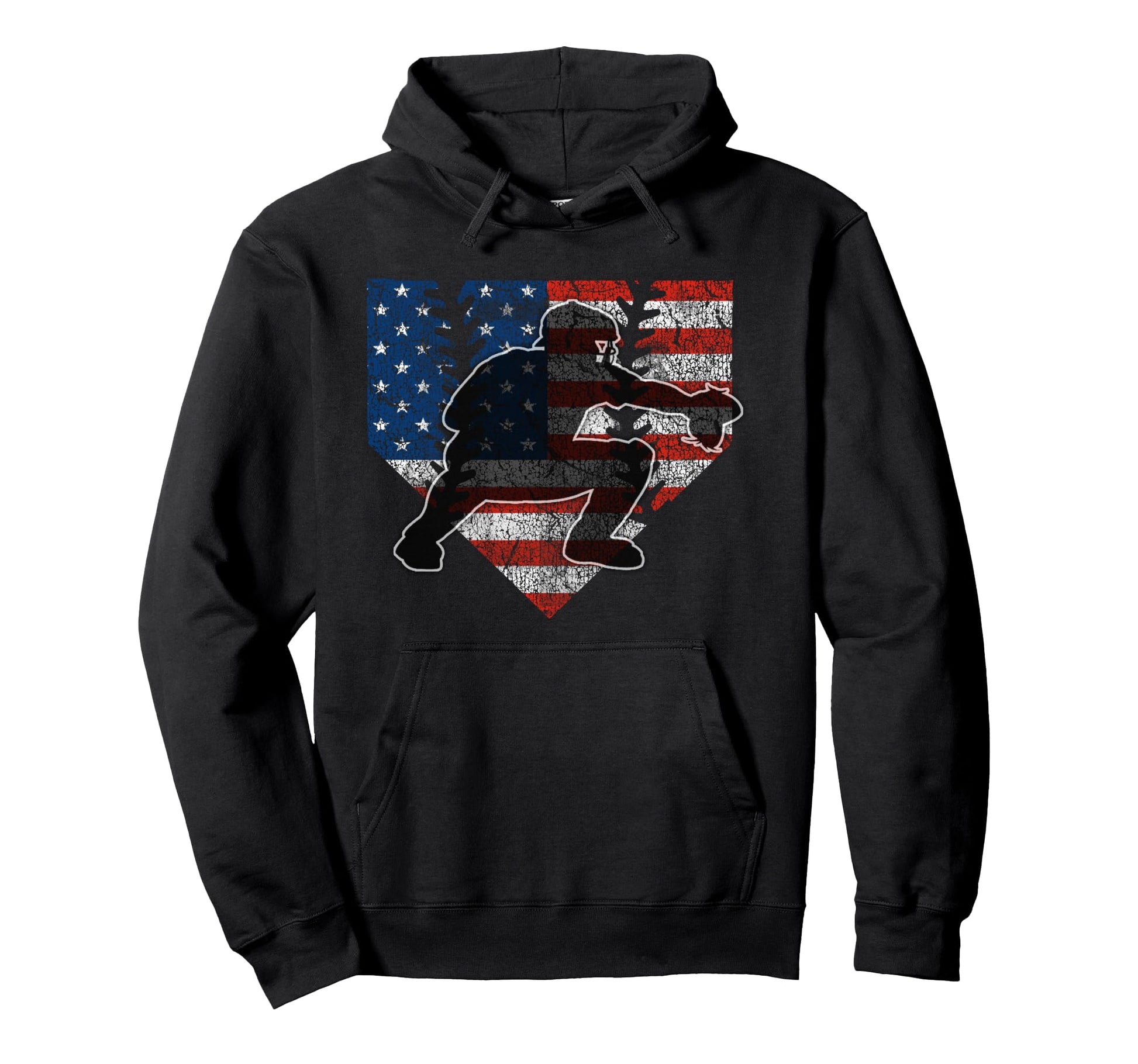 Baseball Catcher American Flag Home Hoodie - Aesthetic Graphic for Adults - T-Shirt, Sweatshirt, Hoodie