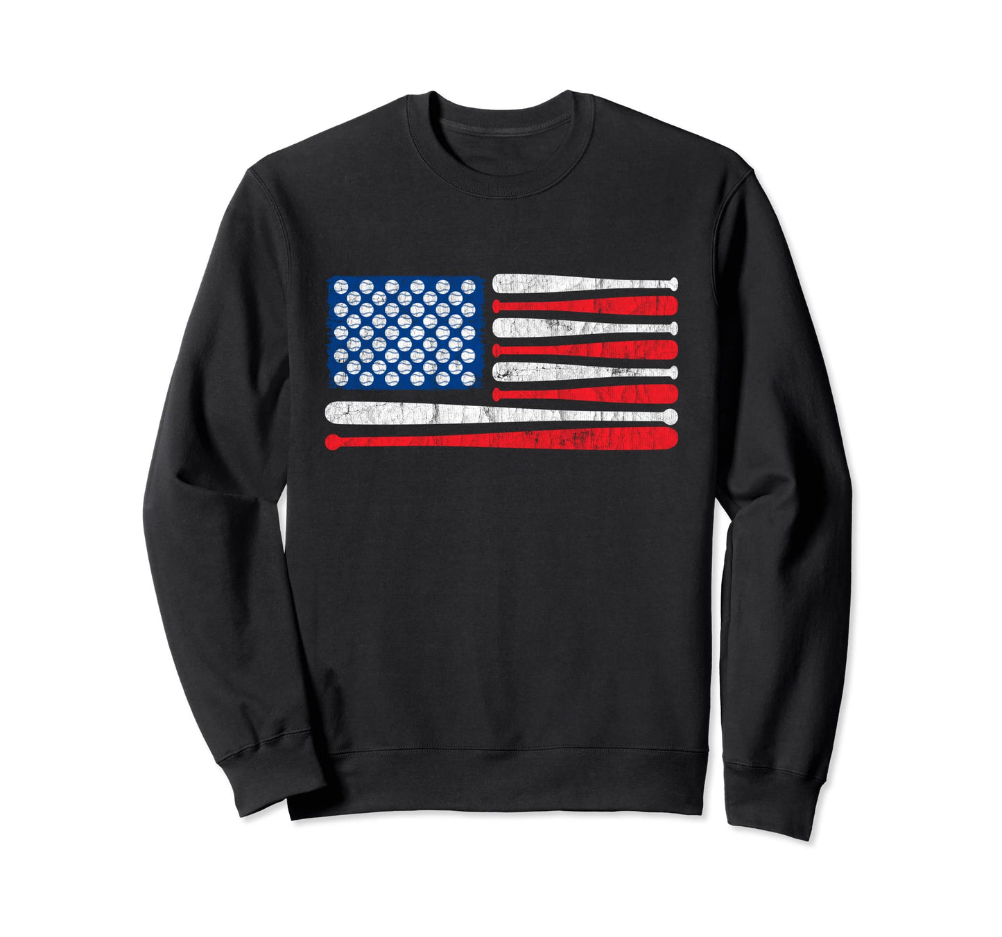 Distressed American Flag Baseball Sweatshirt - Fun Novelty Design Unisex - T-Shirt, Sweatshirt, Hoodie