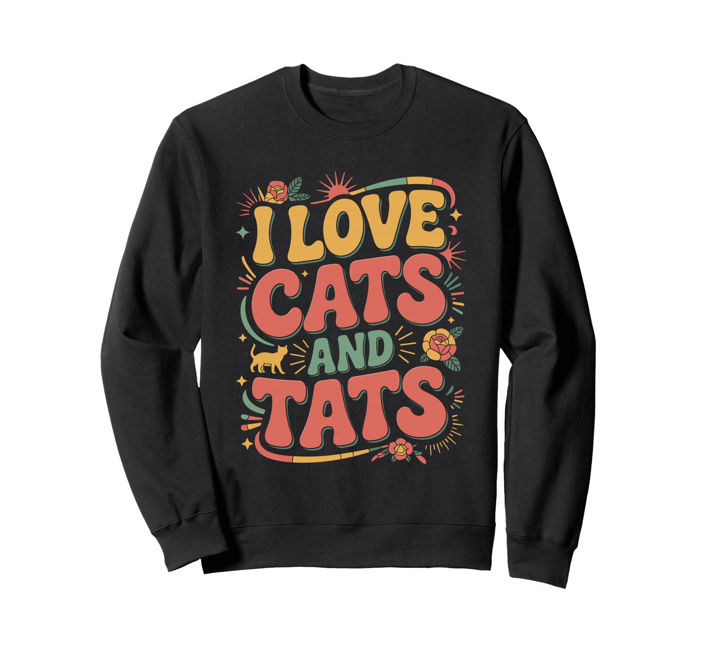 Cat And Tats Ornate Cat Tattoo Sweatshirt - Novelty Apparel for Adults - T-Shirt, Sweatshirt, Hoodie