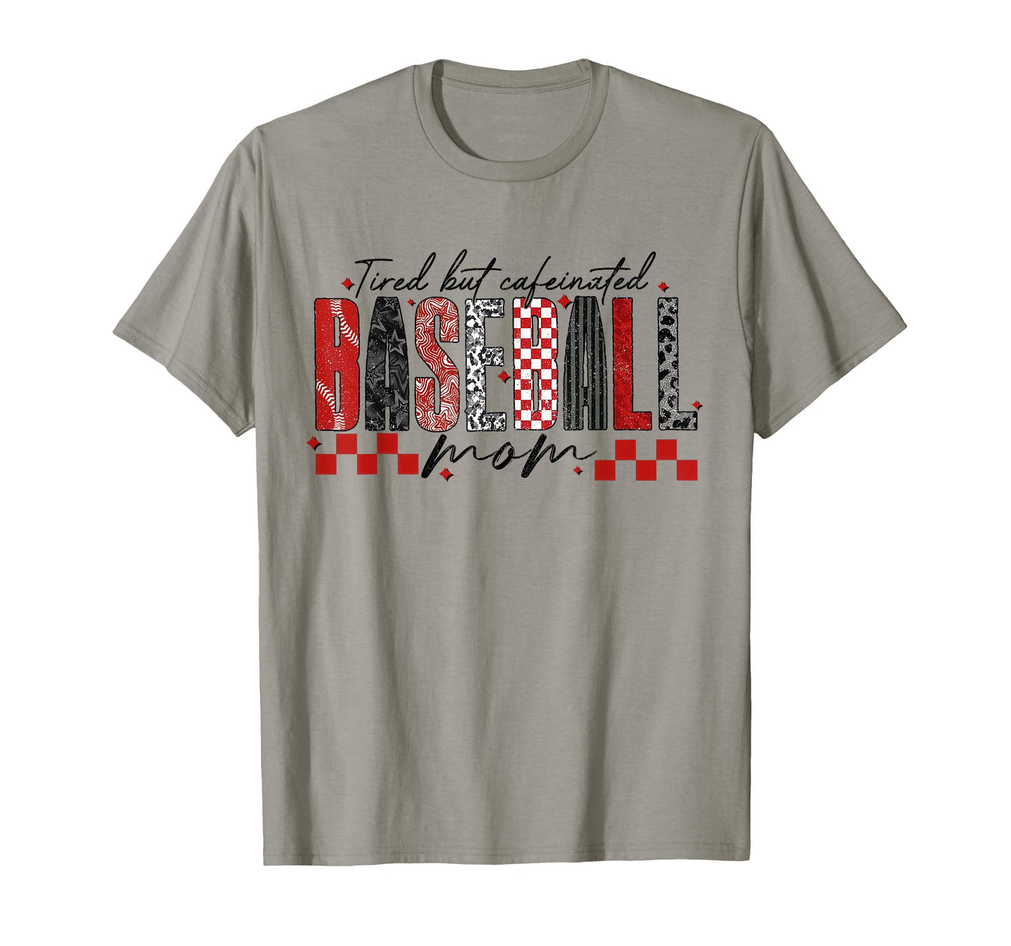 Checkered Tired But Caffeinated Baseball T-Shirt - Streetwear Style Unisex - T-Shirt, Sweatshirt, Hoodie