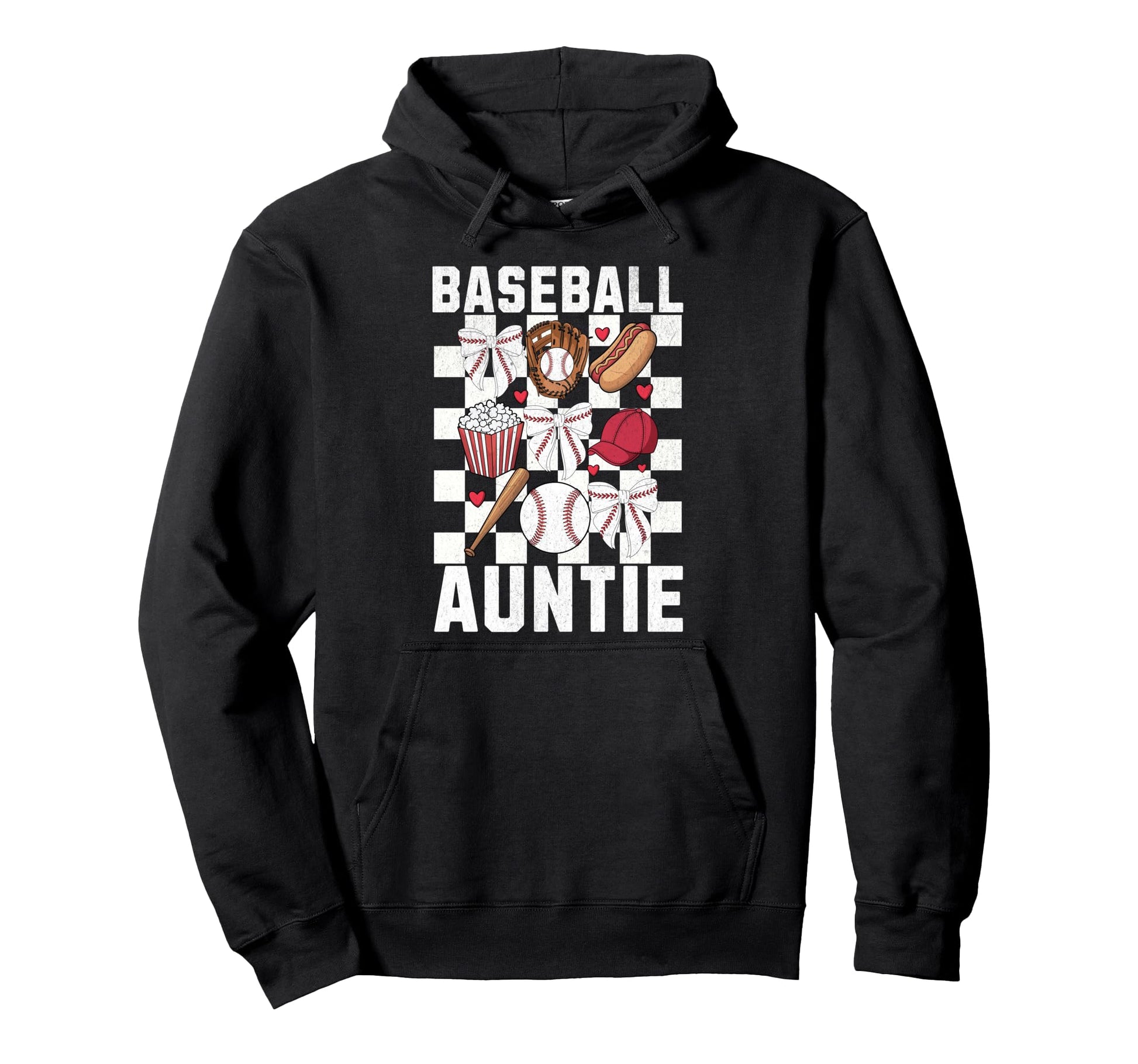 Baseball Aunt Coquette Bow Checkered Hoodie - Graphic Print Unisex - T-Shirt, Sweatshirt, Hoodie
