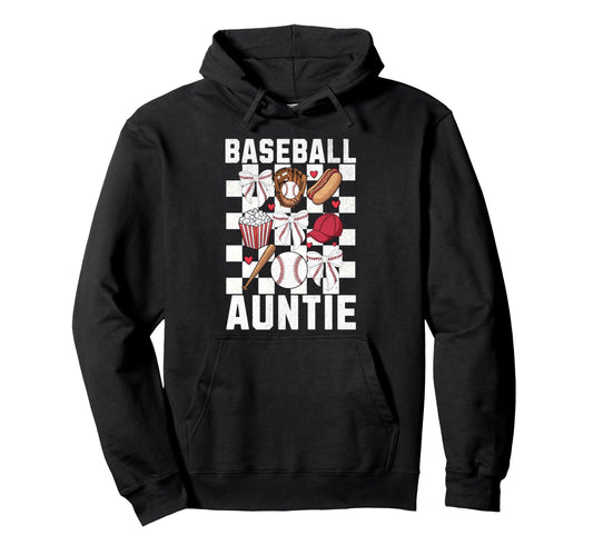 Baseball Aunt Coquette Bow Checkered Hoodie - Graphic Print Unisex - T-Shirt, Sweatshirt, Hoodie