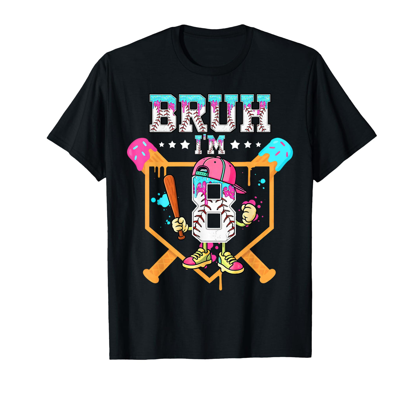 Baseball Drip 8 Year Old Ice Cream Drip T-Shirt - Novelty Apparel Unisex - T-Shirt, Sweatshirt, Hoodie