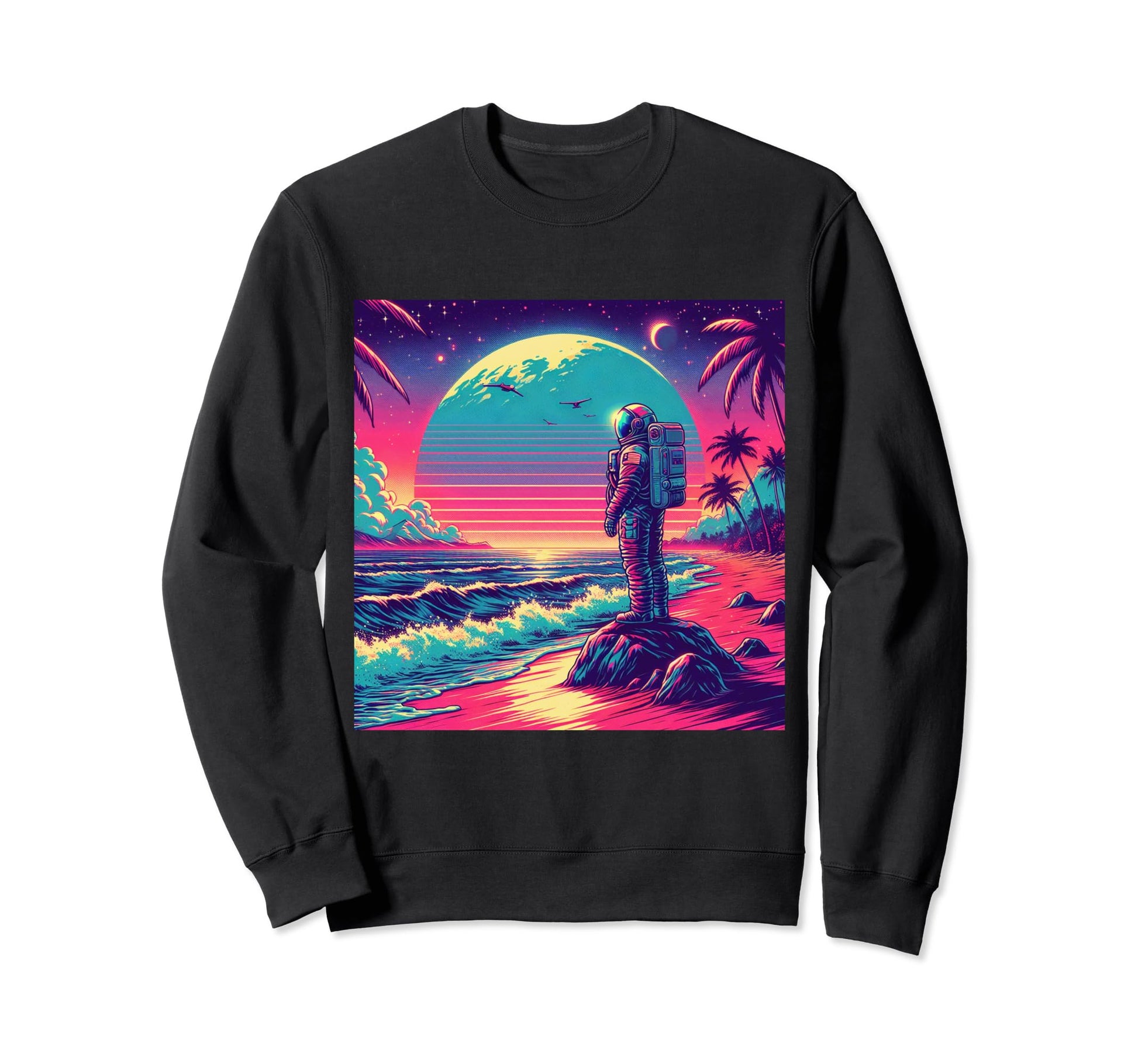 Synthwave Astronaut Beach 1980S Sweatshirt - Novelty Apparel Men Women - T-Shirt, Sweatshirt, Hoodie