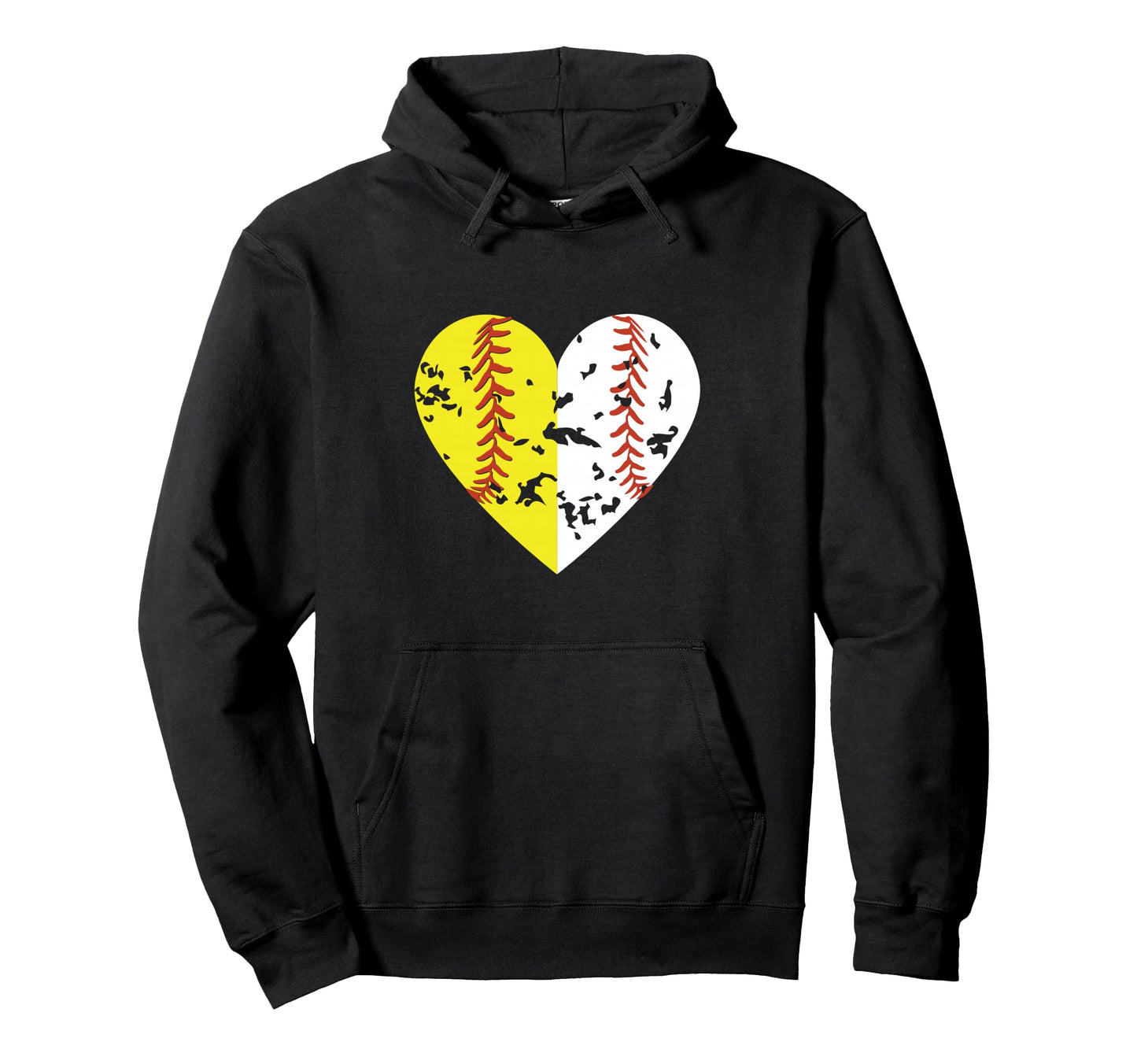 Split Half Baseball Softball Heart Hoodie - Casual Everyday Wear Unisex - T-Shirt, Sweatshirt, Hoodie