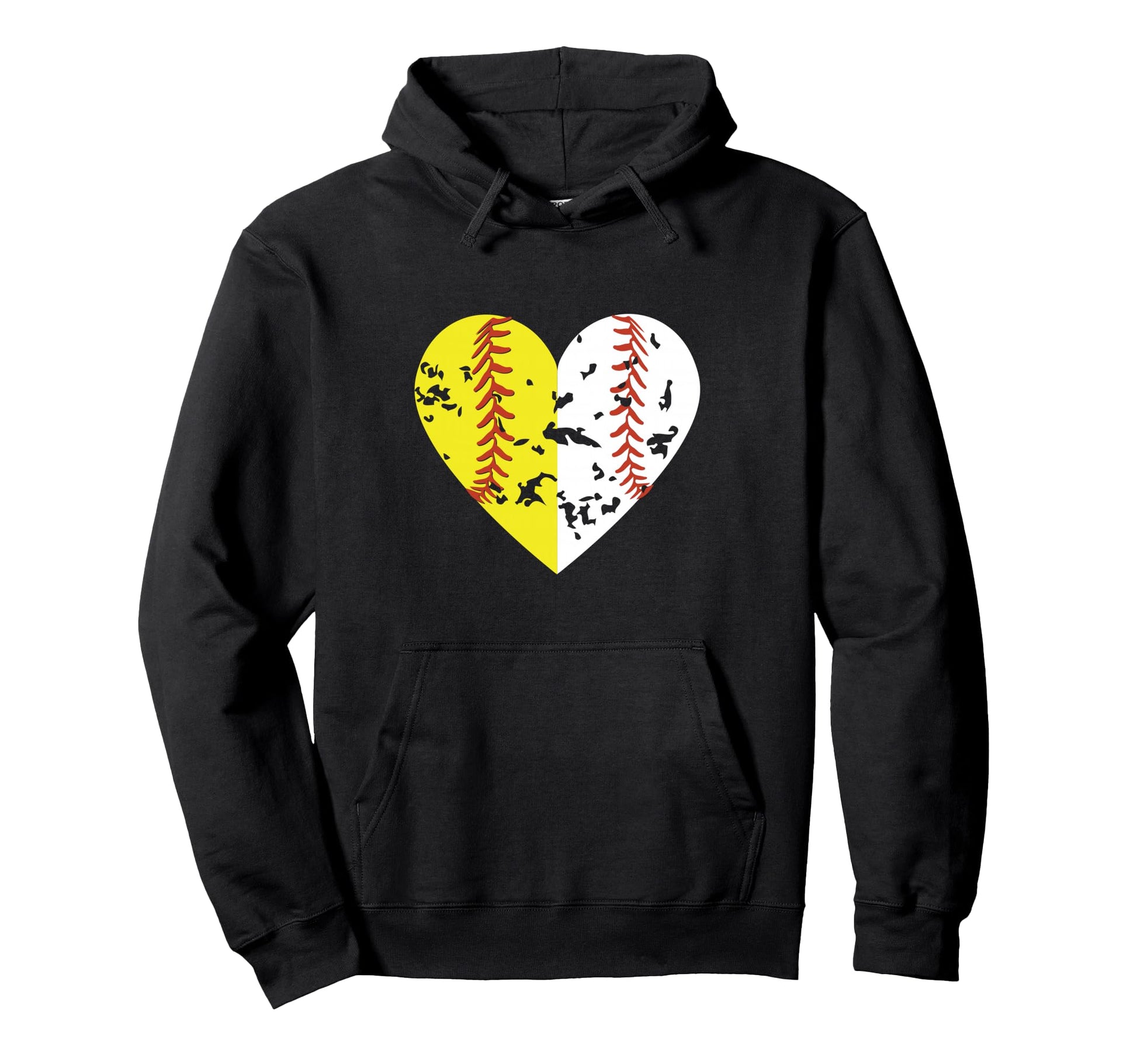 Split Half Baseball Softball Heart Hoodie - Casual Everyday Wear Unisex - T-Shirt, Sweatshirt, Hoodie