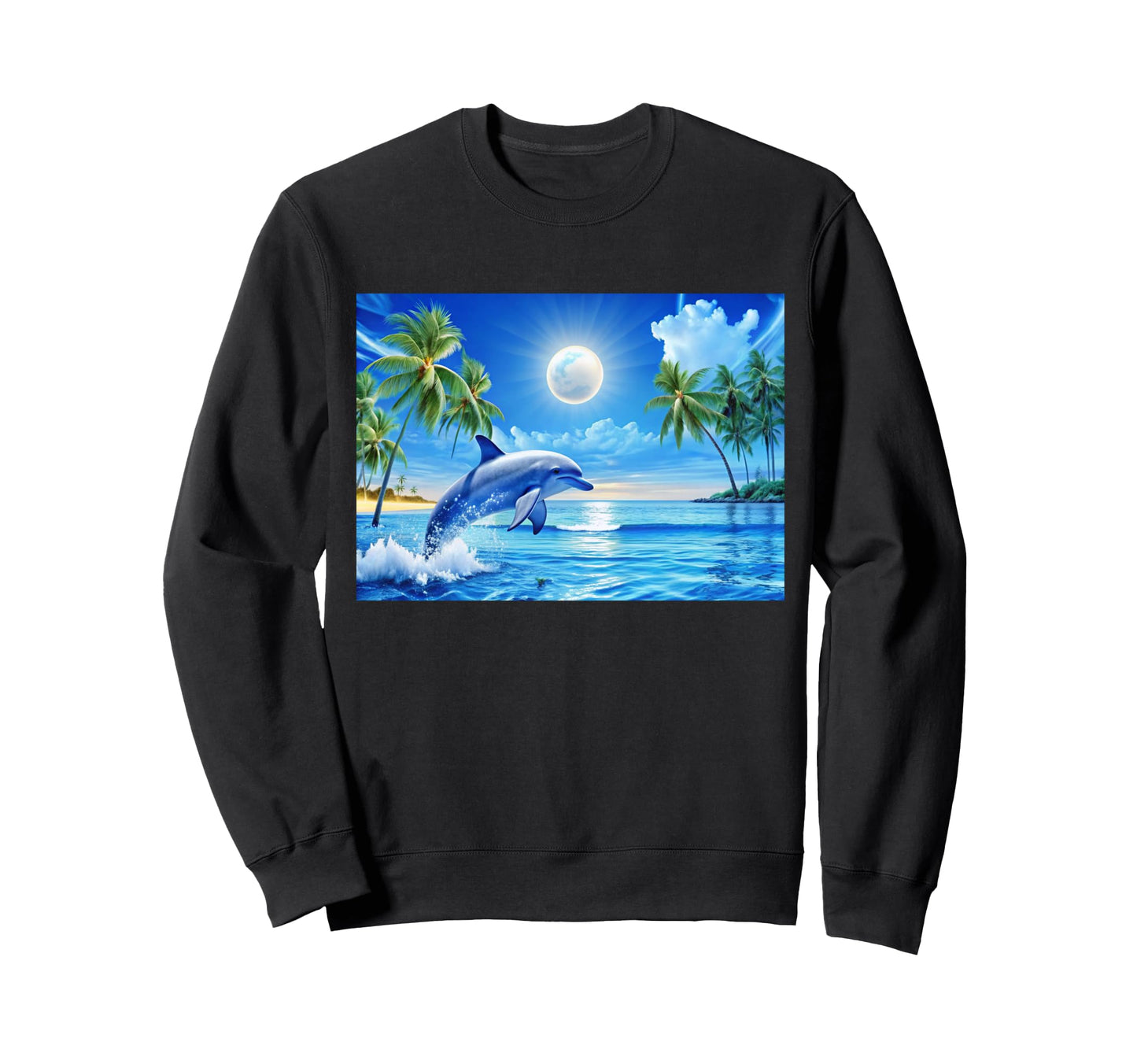 Frutiger Aero Dolphin Sunset Ocean Sweatshirt - Unique Graphic Men Women - T-Shirt, Sweatshirt, Hoodie