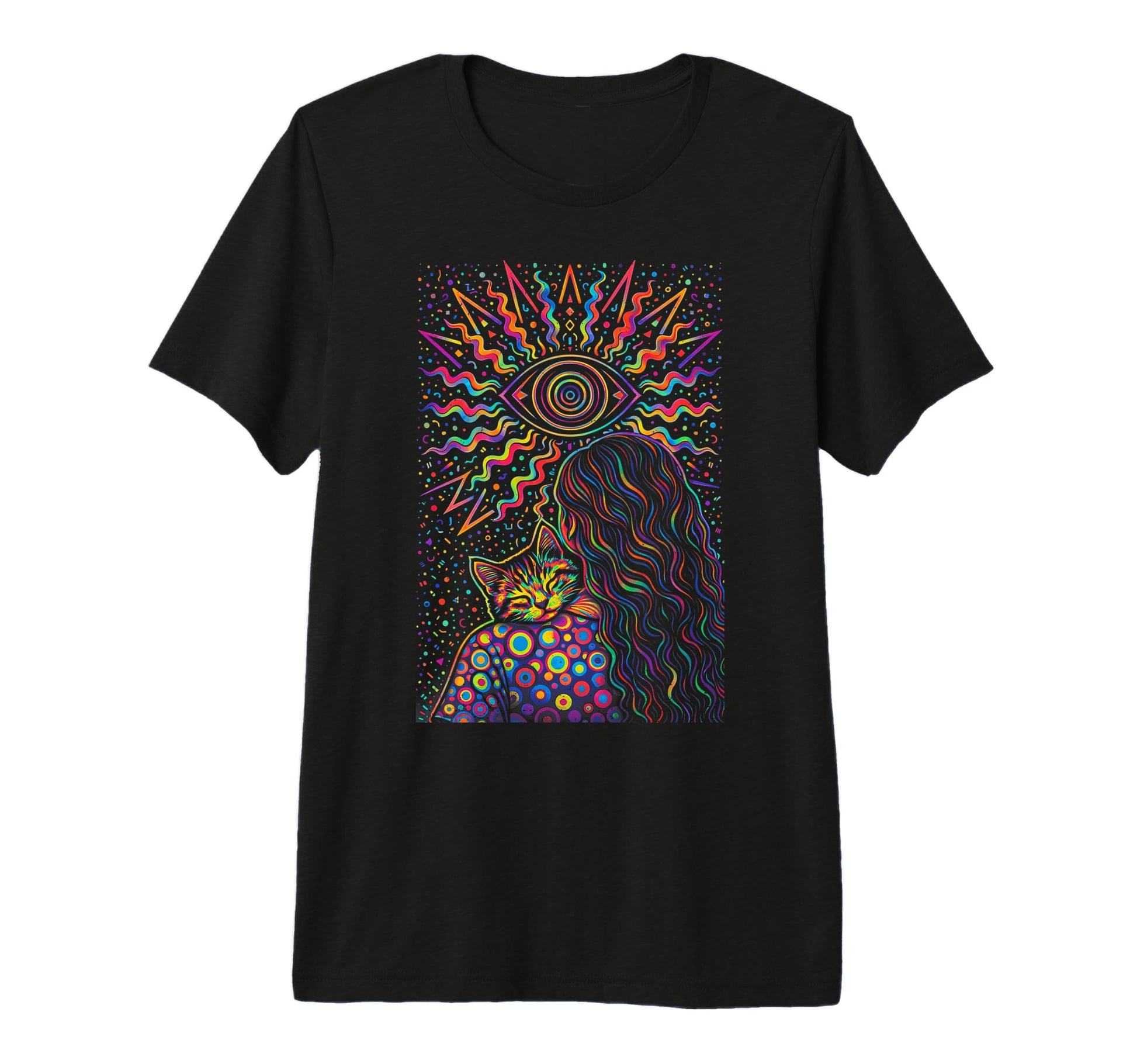 Psychedelic Cat Lady Trippy Hippie Tri T-Shirt - Graphic Print for Adults - T-Shirt, Sweatshirt, Hoodie