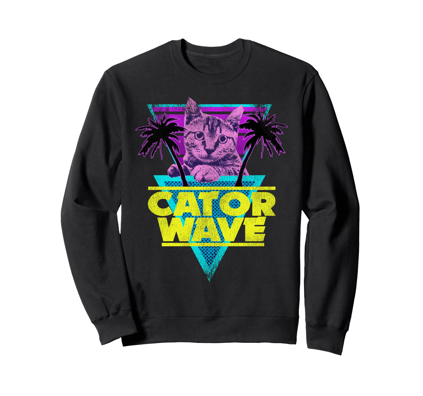 Catorwave 80S Retrowave Cat 90S Sweatshirt - Trendy Graphic Unisex - T-Shirt, Sweatshirt, Hoodie