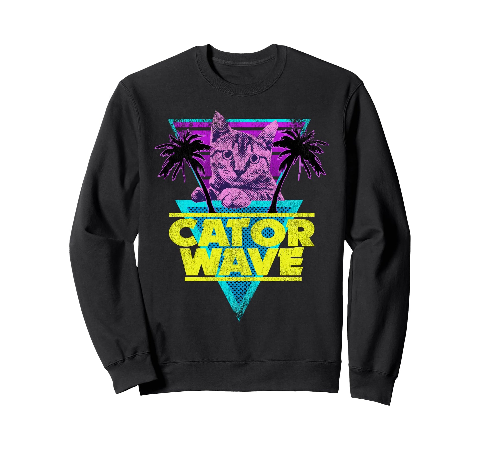 Catorwave 80S Retrowave Cat 90S Sweatshirt - Trendy Graphic Unisex - T-Shirt, Sweatshirt, Hoodie