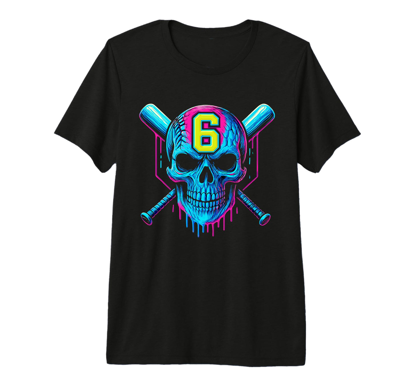 Baseball Skull Drip 6Th Birthday 6 Year T-Shirt - Unique Graphic Unisex - T-Shirt, Sweatshirt, Hoodie