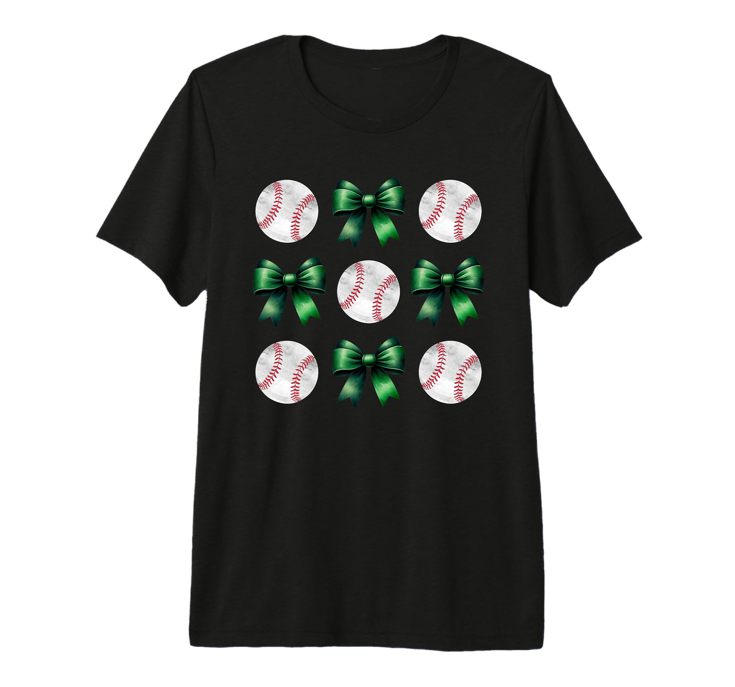 Baseballs Green Bows Ball Mom Gift T-Shirt - Custom Art Print for Adults - T-Shirt, Sweatshirt, Hoodie