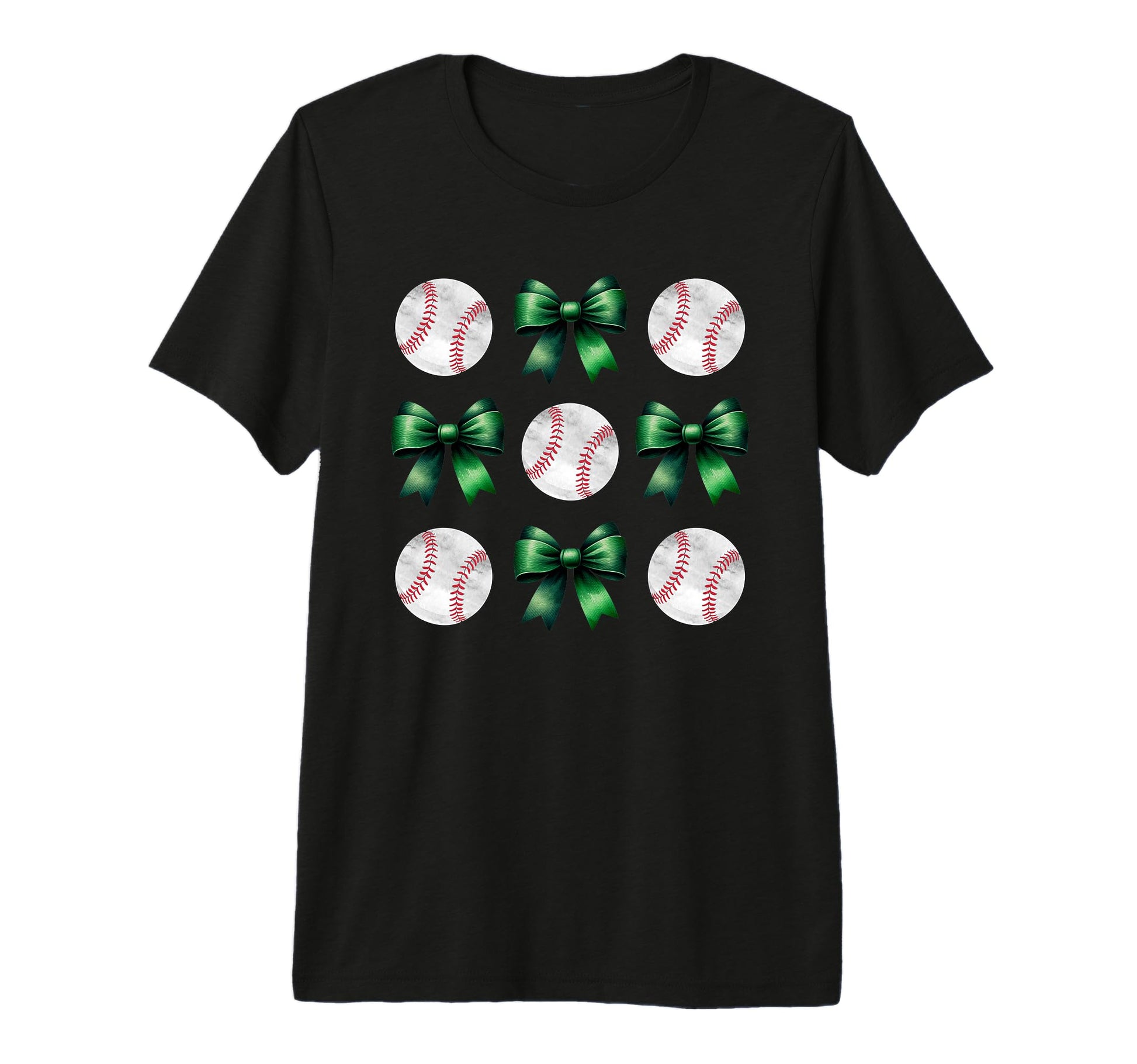 Baseballs Green Bows Ball Mom Gift T-Shirt - Custom Art Print for Adults - T-Shirt, Sweatshirt, Hoodie