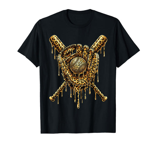 Baseball Drip Leopard Pattern T-Shirt - Streetwear Style Men Women - T-Shirt, Sweatshirt, Hoodie