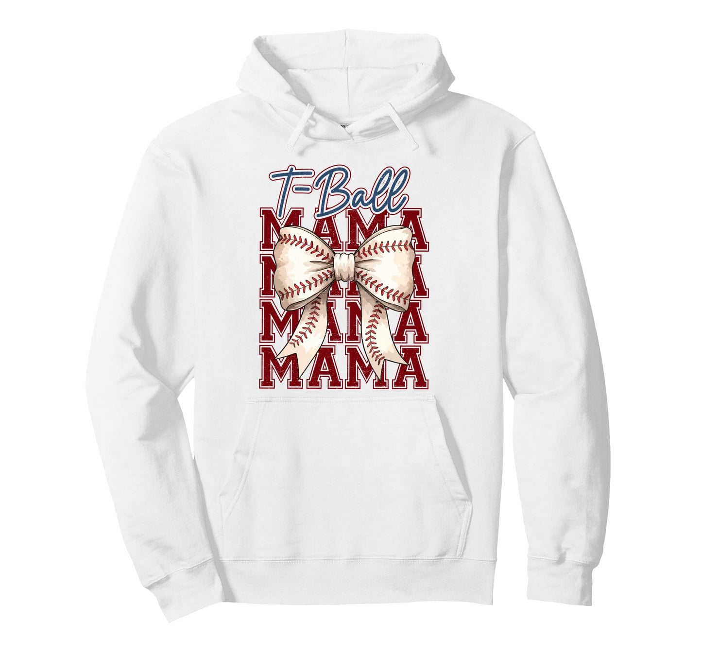 T Ball Mama Baseball Mom Coquette Bow Hoodie - Minimalist Print for Adults - T-Shirt, Sweatshirt, Hoodie