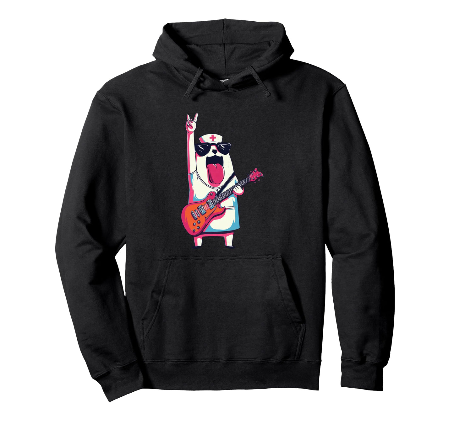 Funny Bear Nurse Rock Music Guitar Player Hoodie - Graphic Print Men Women - T-Shirt, Sweatshirt, Hoodie