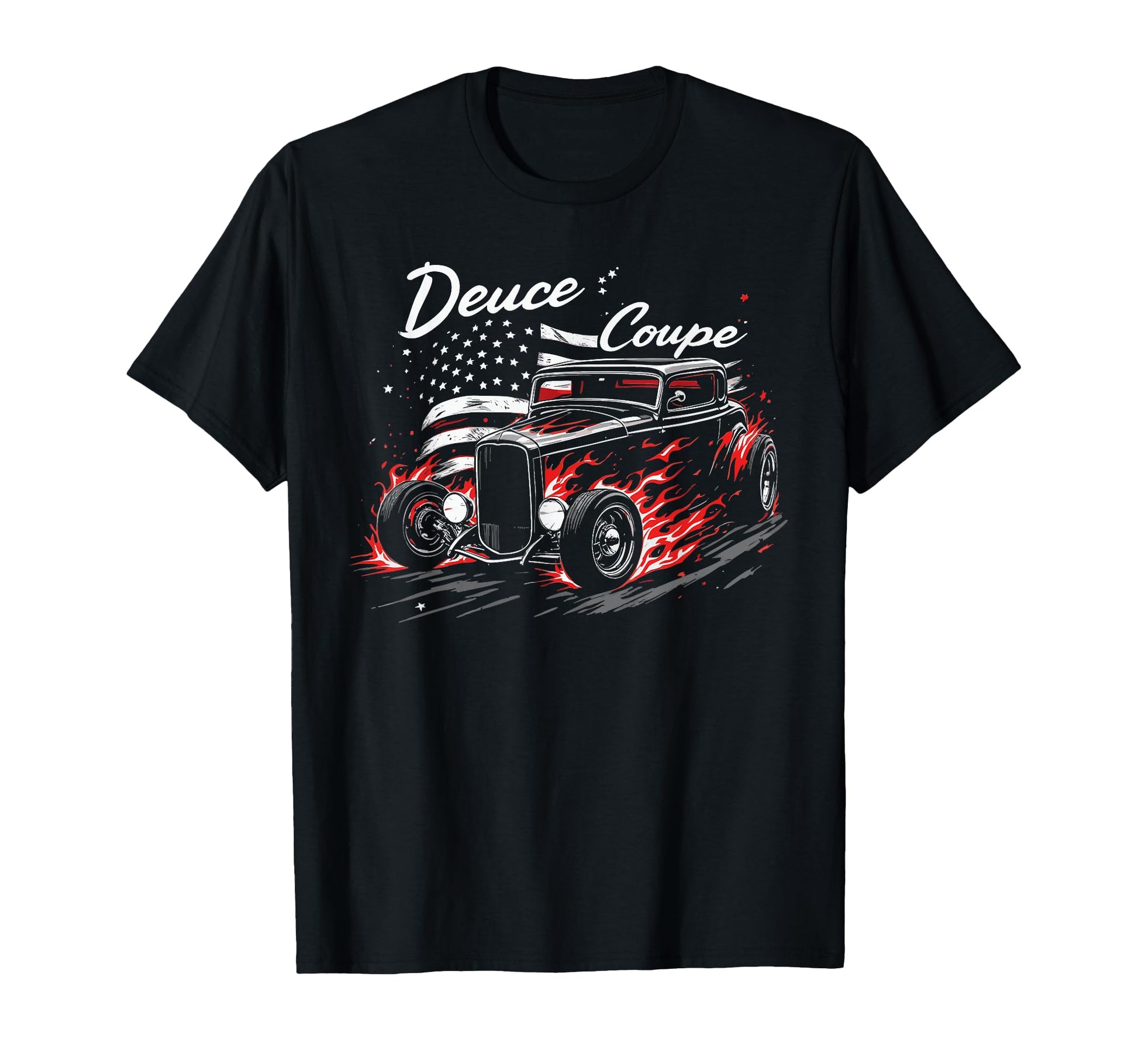 Hot Rod Deuce Coupe American Flag T-Shirt - Aesthetic Graphic for Adults - T-Shirt, Sweatshirt, Hoodie