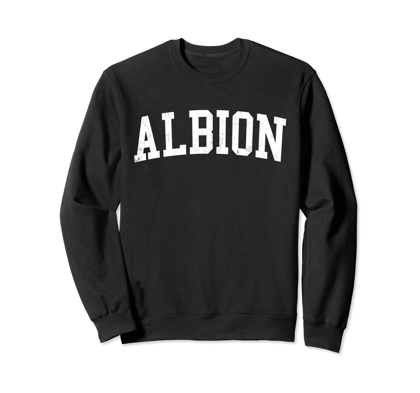 Albion Mi Distressed White Varsity Sweatshirt - Novelty Apparel Men Women - T-Shirt, Sweatshirt, Hoodie