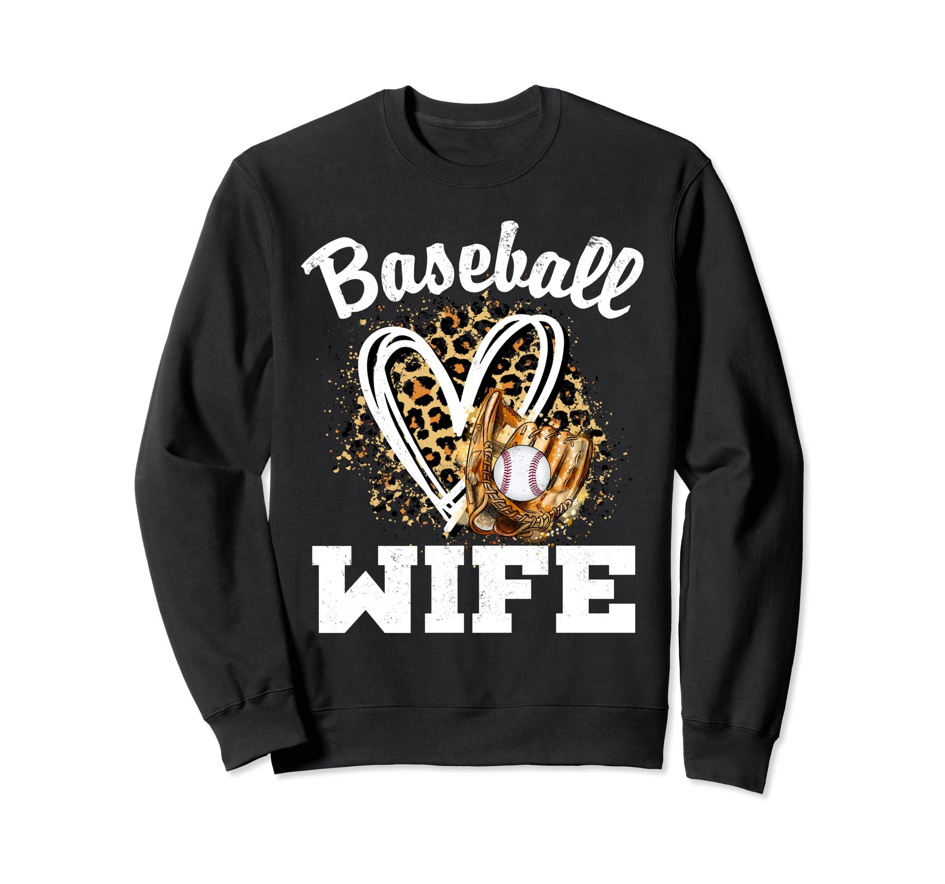 Baseball Wife Leopard Heart Sweatshirt - Casual Everyday Wear for Adults - T-Shirt, Sweatshirt, Hoodie