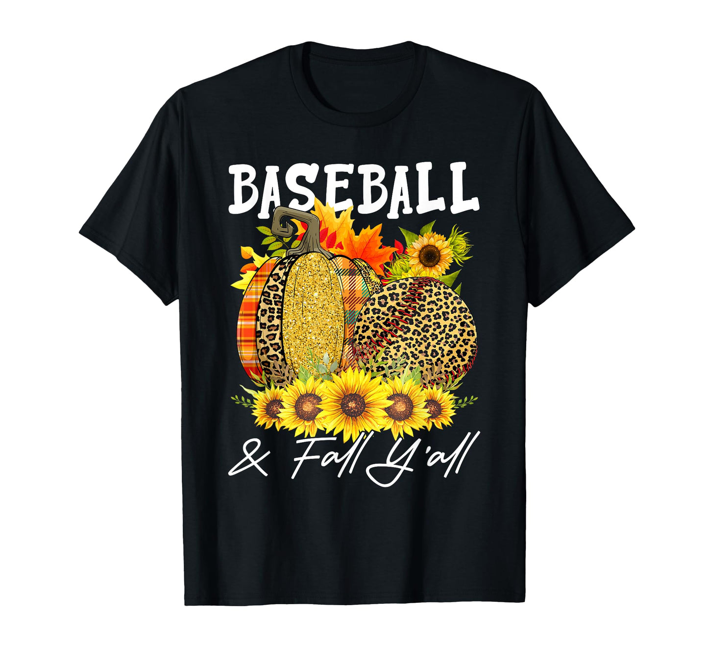 Baseball Fall Yall Leopard Pumpkins T-Shirt - Trendy Graphic Men Women - T-Shirt, Sweatshirt, Hoodie