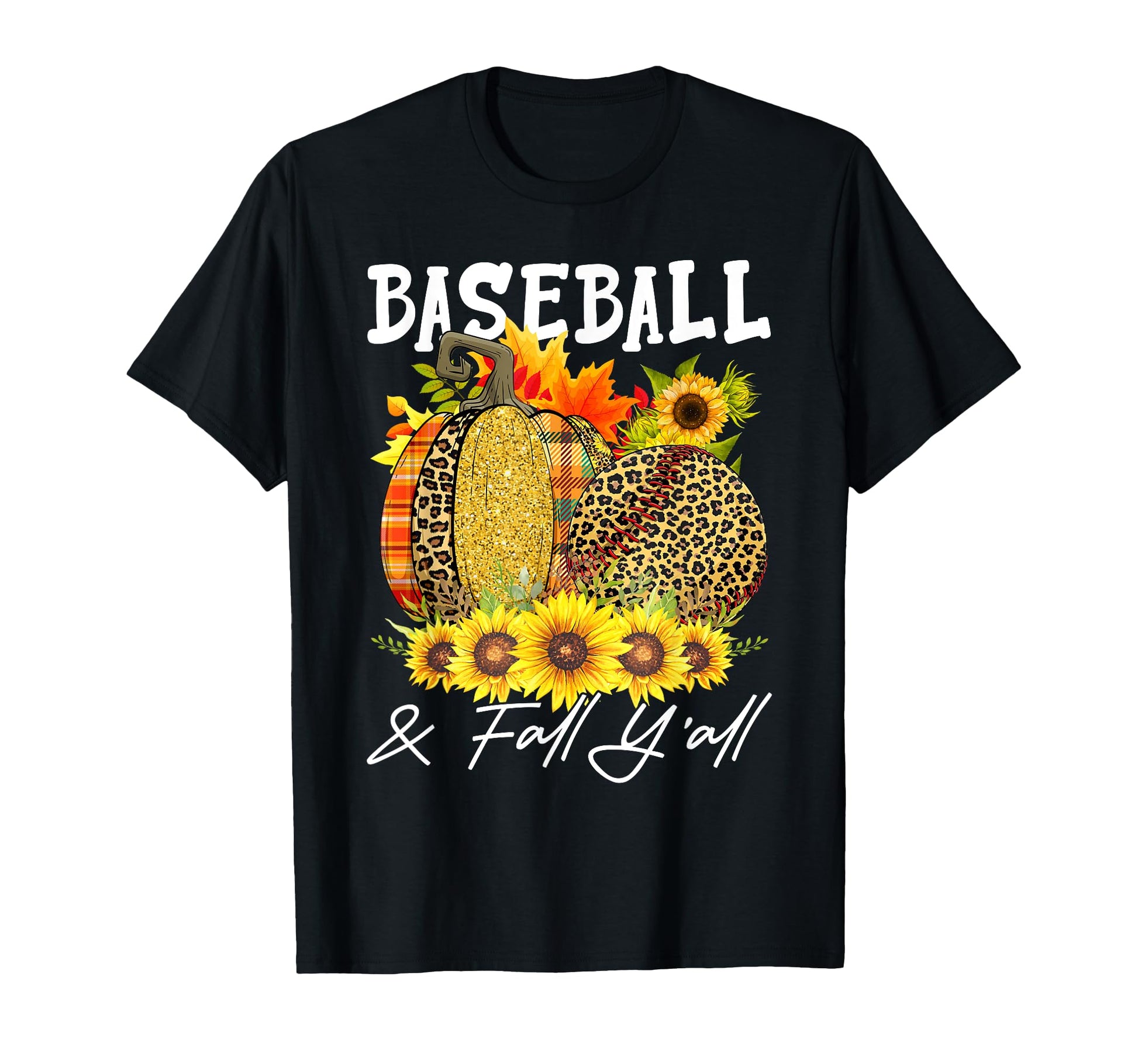 Baseball Fall Yall Leopard Pumpkins T-Shirt - Trendy Graphic Men Women - T-Shirt, Sweatshirt, Hoodie