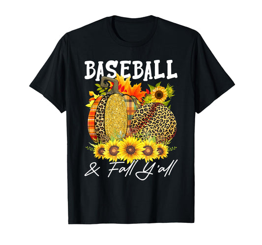 Baseball Fall Yall Leopard Pumpkins T-Shirt - Trendy Graphic Men Women - T-Shirt, Sweatshirt, Hoodie