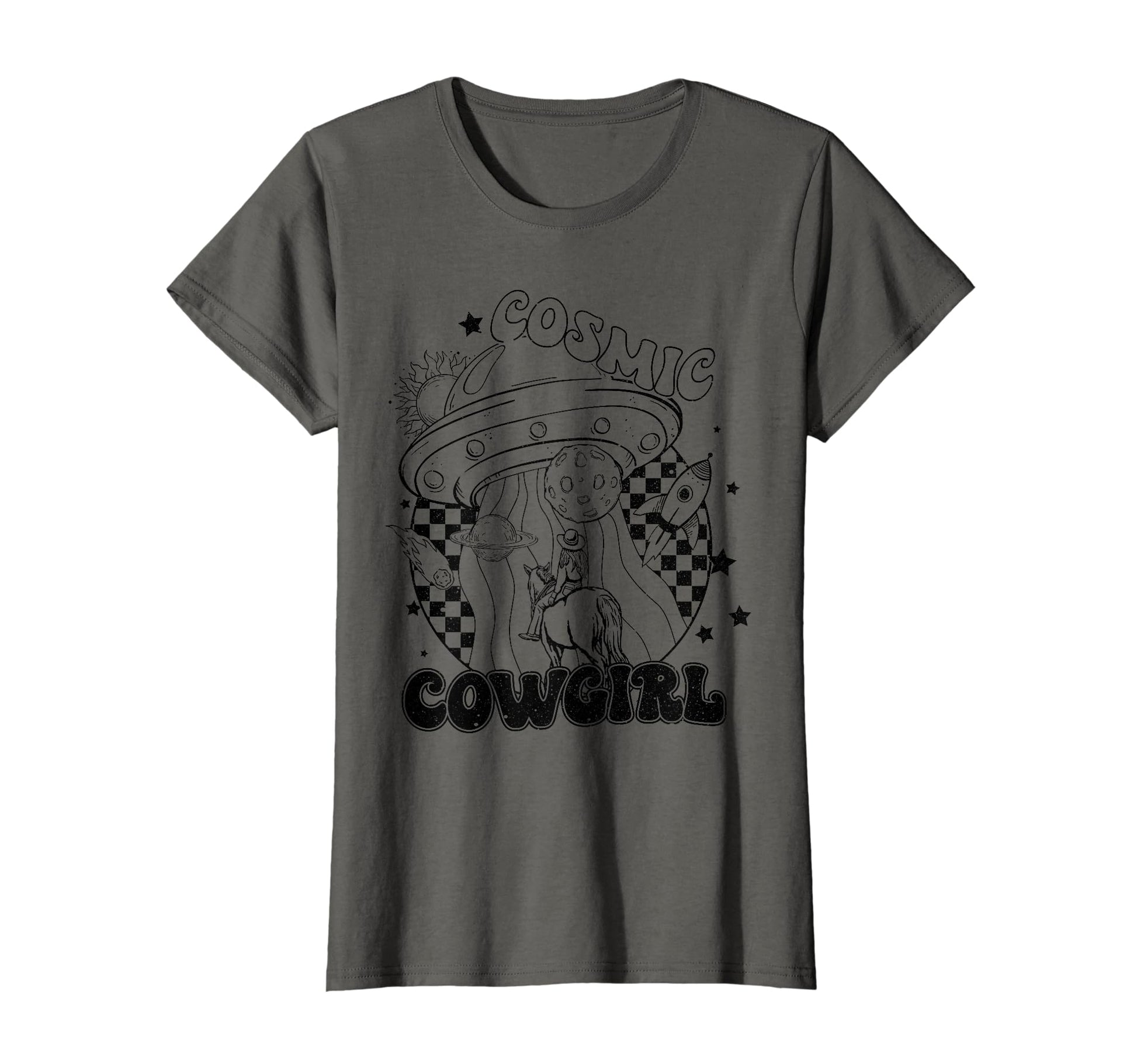 Ufo Cowgirls Western Cosmos Rancher T-Shirt - Unique Graphic for Adults - T-Shirt, Sweatshirt, Hoodie