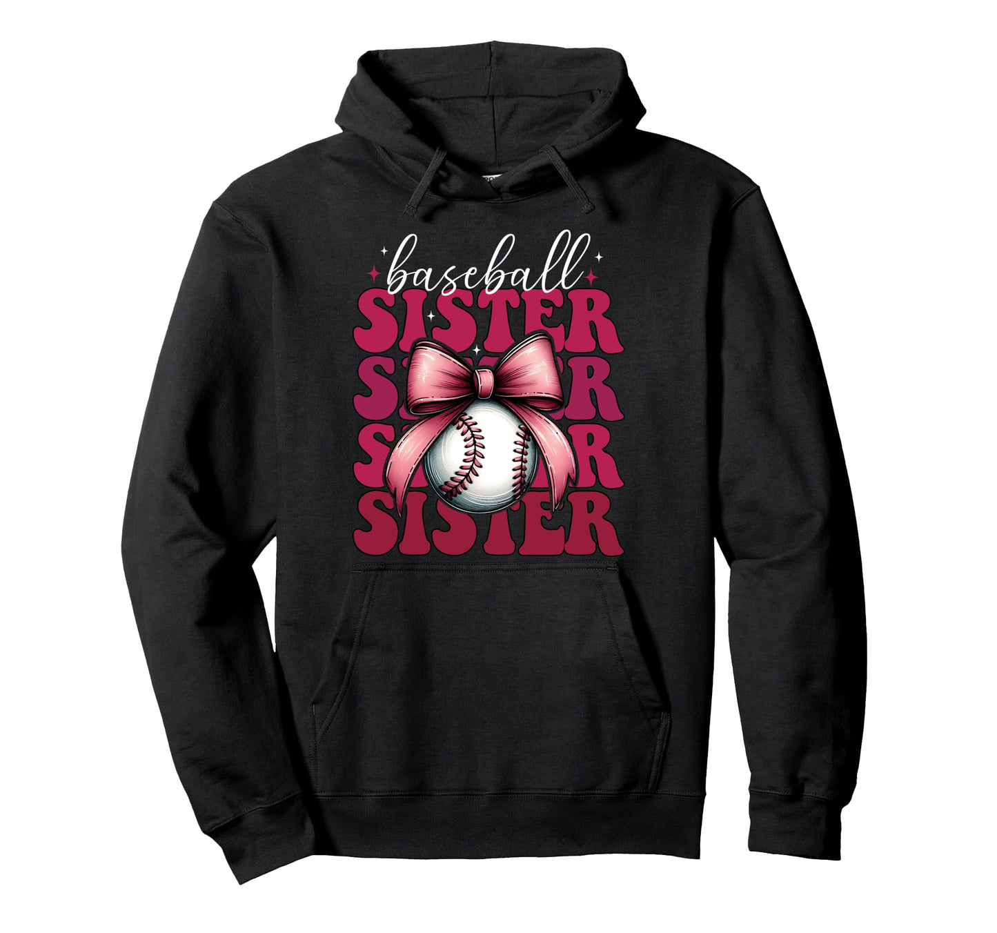 Baseball Sister Baseball Coquette Bow Hoodie - Novelty Apparel Unisex - T-Shirt, Sweatshirt, Hoodie