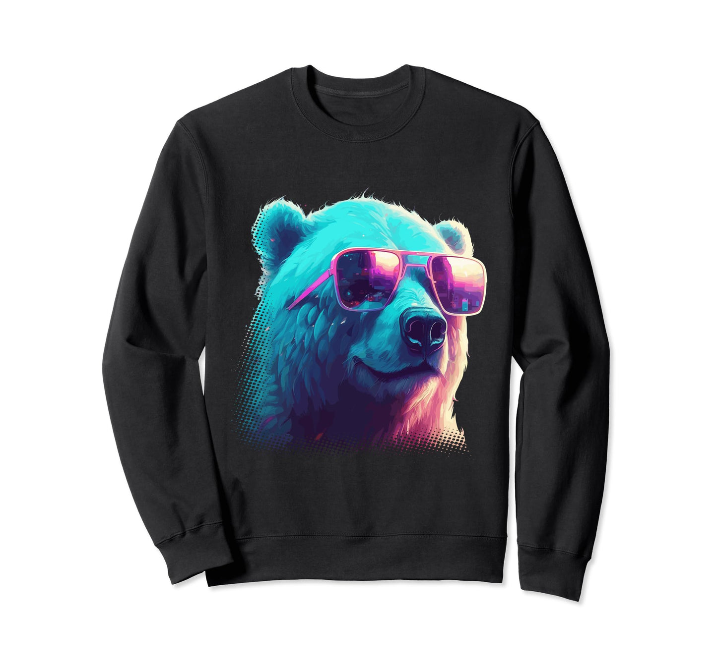 Synthwave Polar Bear Sunglasses Sweatshirt - Aesthetic Graphic Men Women - T-Shirt, Sweatshirt, Hoodie