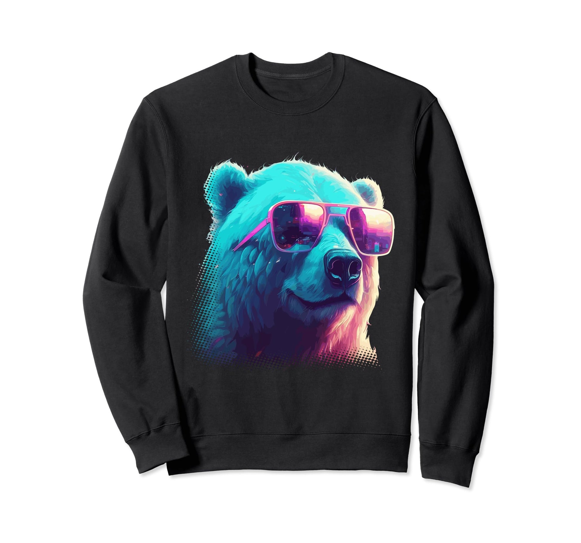 Synthwave Polar Bear Sunglasses Sweatshirt - Aesthetic Graphic Men Women - T-Shirt, Sweatshirt, Hoodie