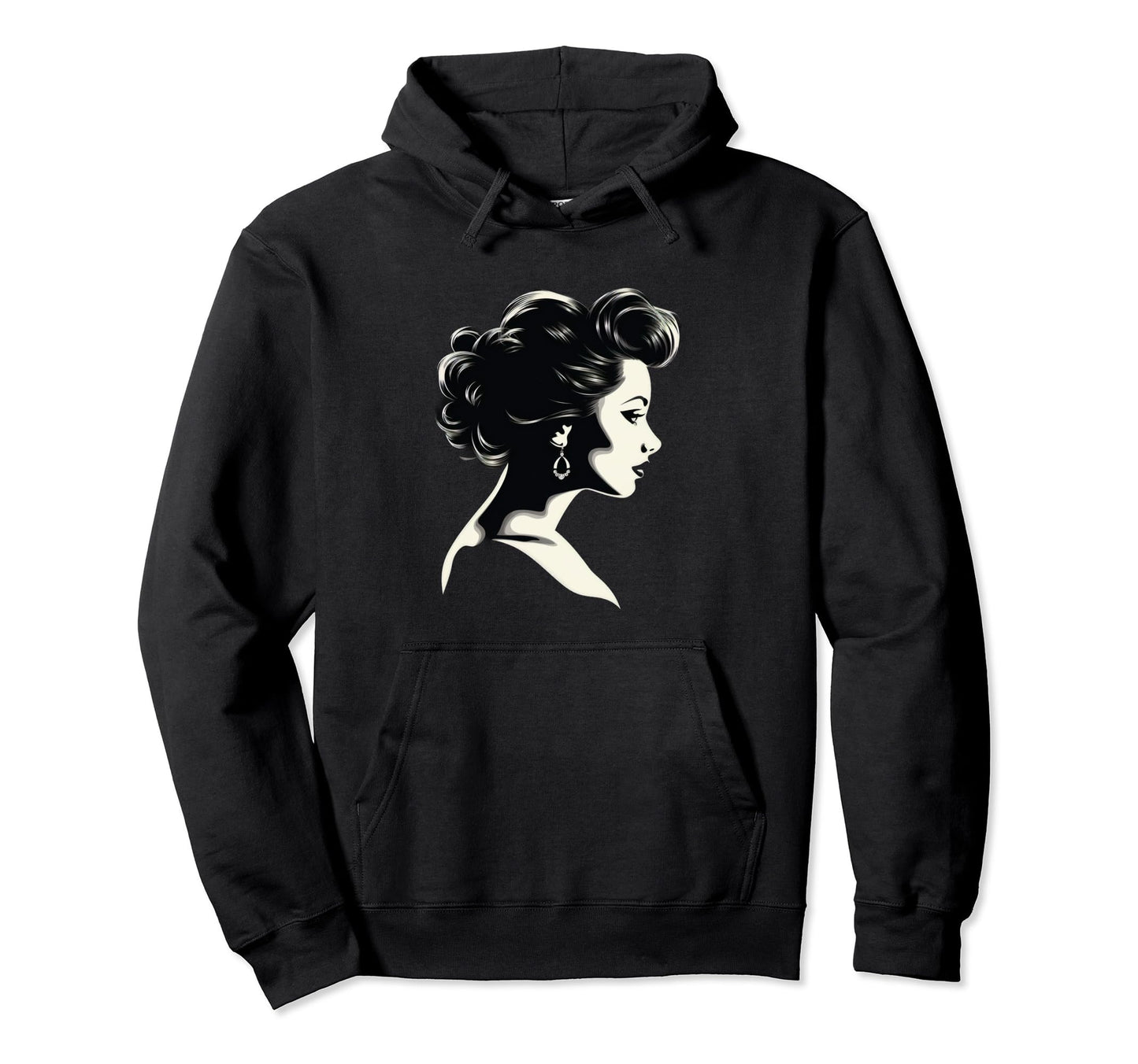 Pinup Hairstyle Silhouette Hoodie - Casual Everyday Wear Men Women - T-Shirt, Sweatshirt, Hoodie